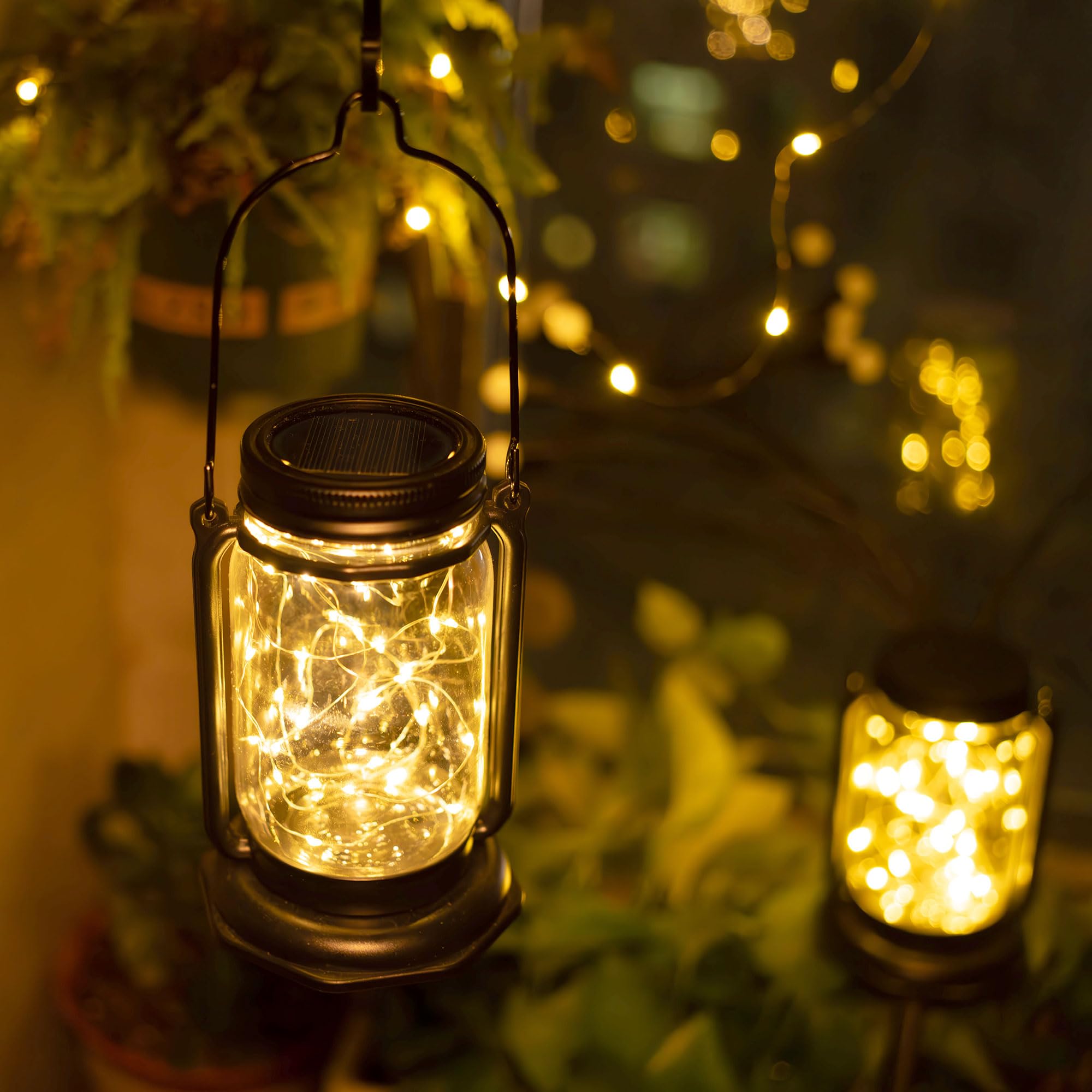 Aikeve Solar Mason Jar Lights,2 Pack 30 Led Starry Fairy String Hanging Mason Jar Lantern Lights,Solar Lanterns For Outdoor Patio Party Garden Yard Wedding Decor (Mason Jars/Handles Included)