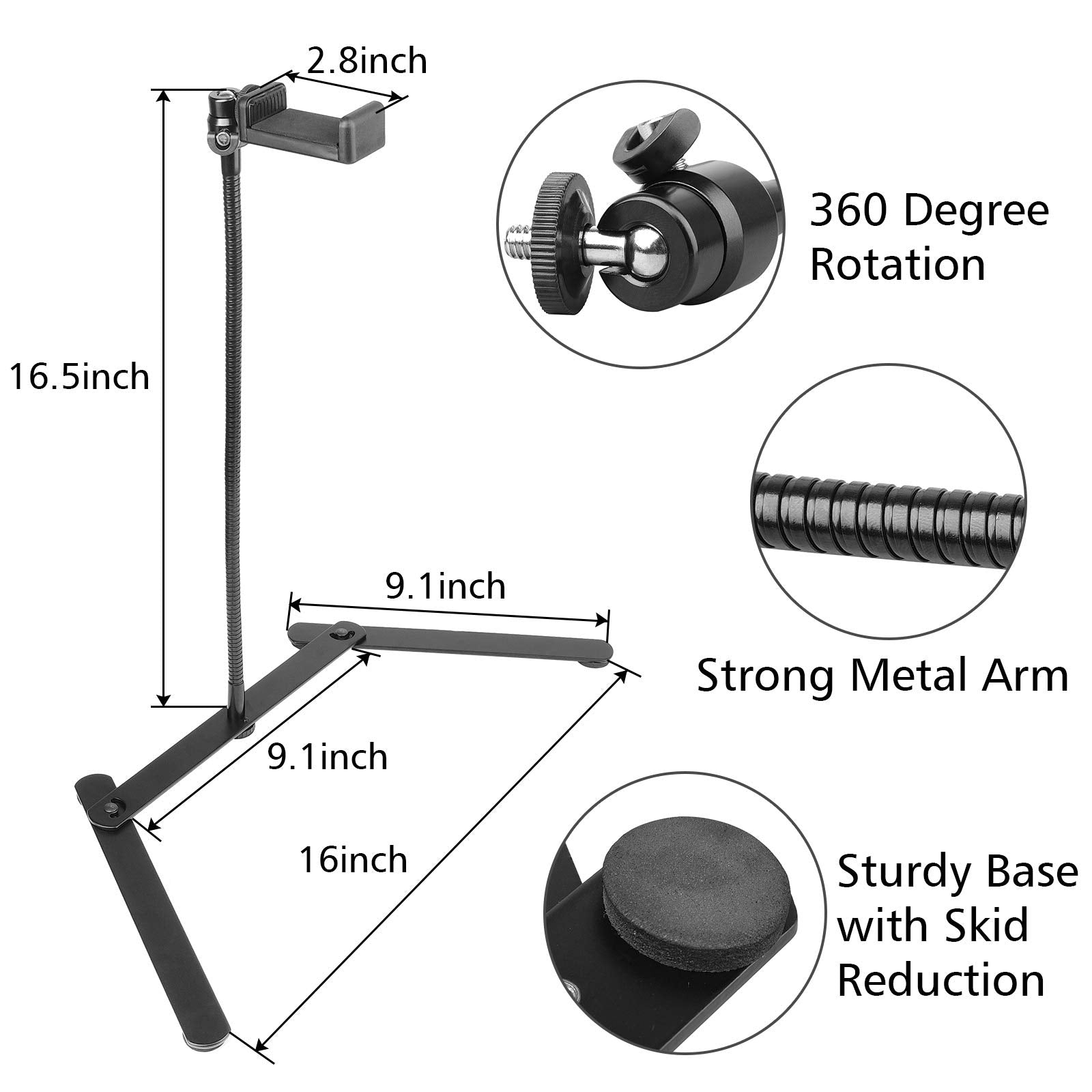 Chromlives Photo Copy Pico Projector Stand,Overhead Tripod Video Stand For Phone,Adjustable Tabletop Overhead Phone Mount,Gooseneck Mini Tripod Stand For Teaching Streaming Baking Crafting