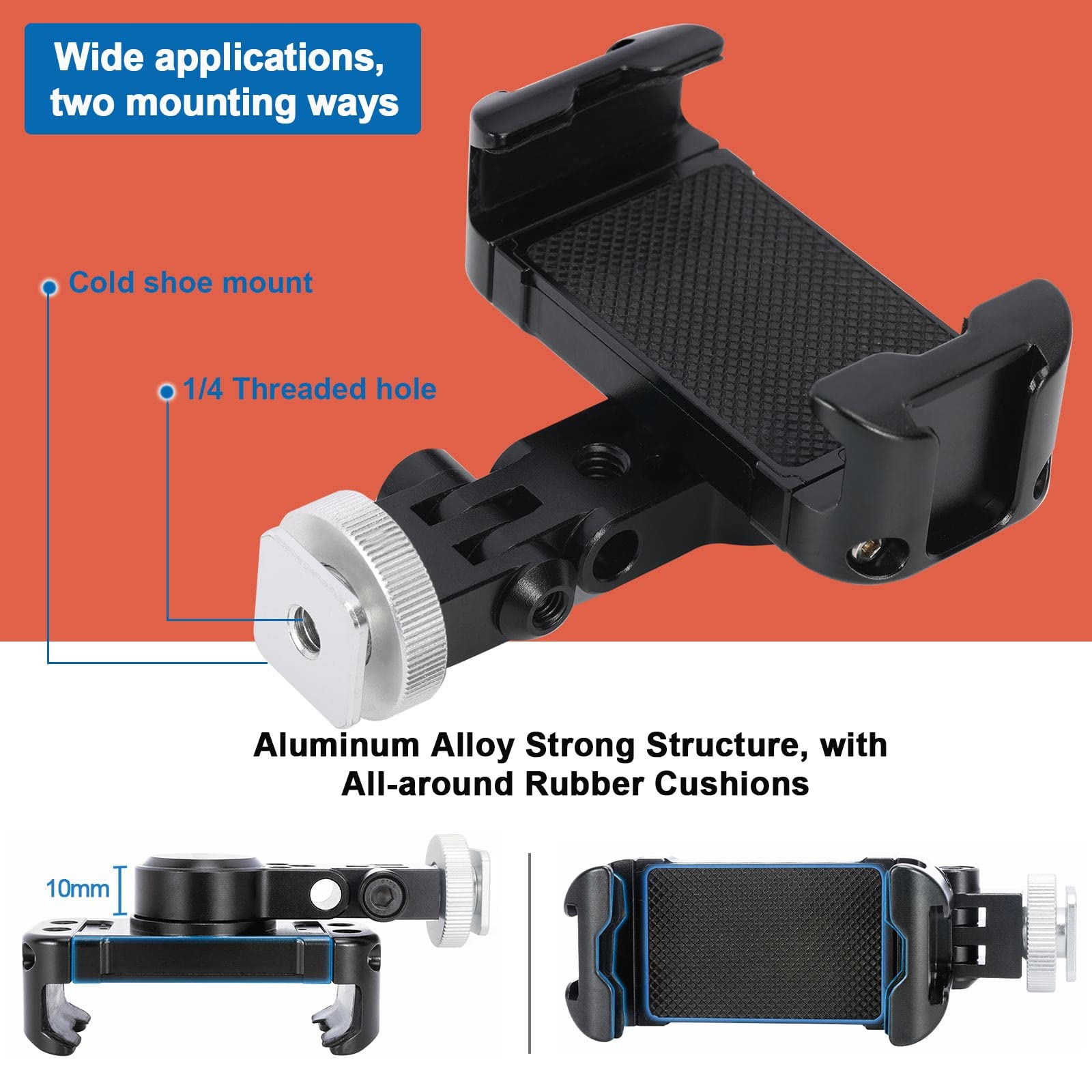 Niceyrig Aluminum Tripod Mount Holder For Iphone 16/15/14/13/12/11 Pro 6.1'', Pro Max 6.7'', Vlog Vlogging Smartphone Video Clamp With Cold Shoe Mount For Dslr Camera - 515