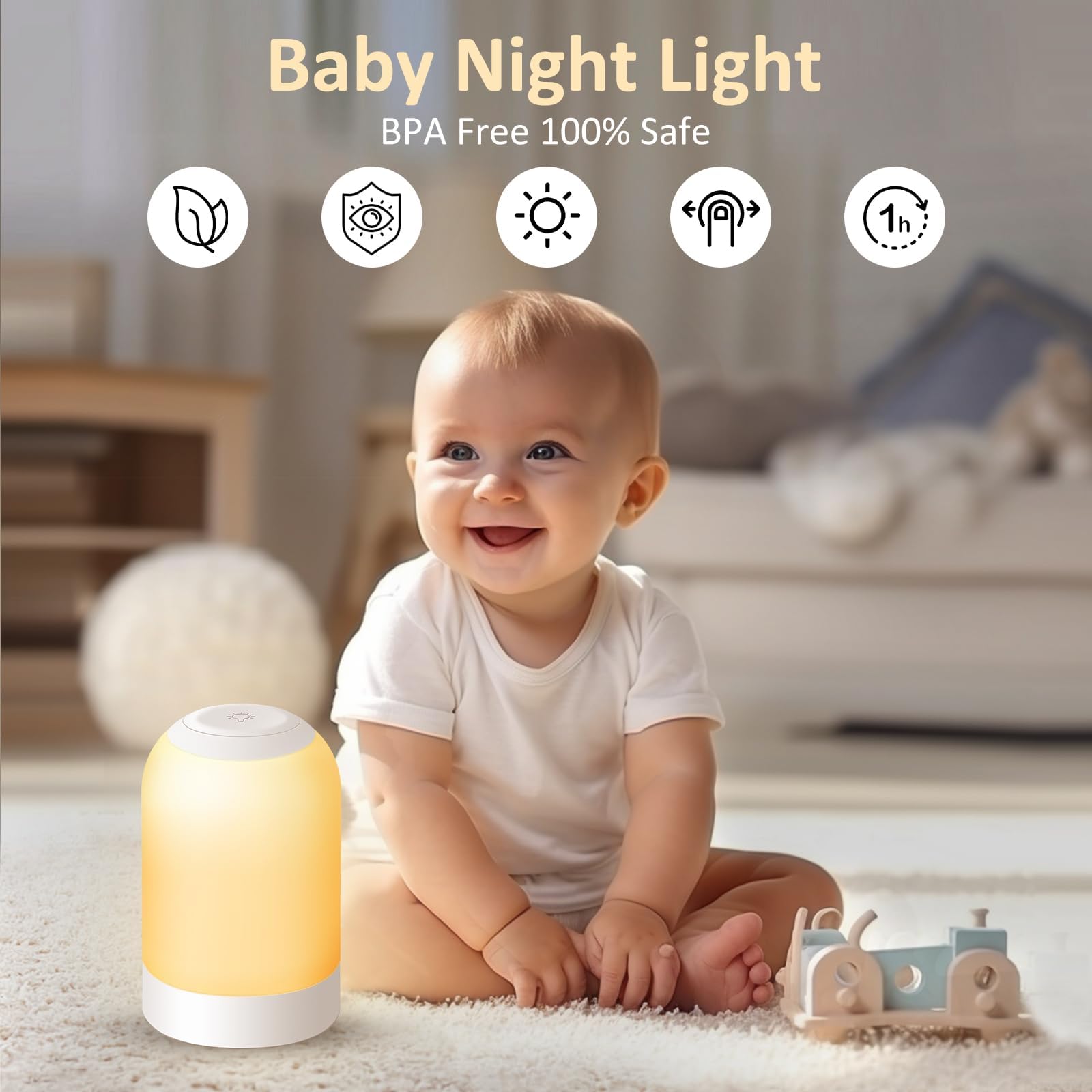 G Keni Touch Bedside Night Lamp, Baby Nursery Night Light For Kids Adults, Egg Lights With Timer, Dimmable Small Mini Lamp For Nightstand/Bedroom/Living Room, Usb Rechargeable, White/Natural/Warm