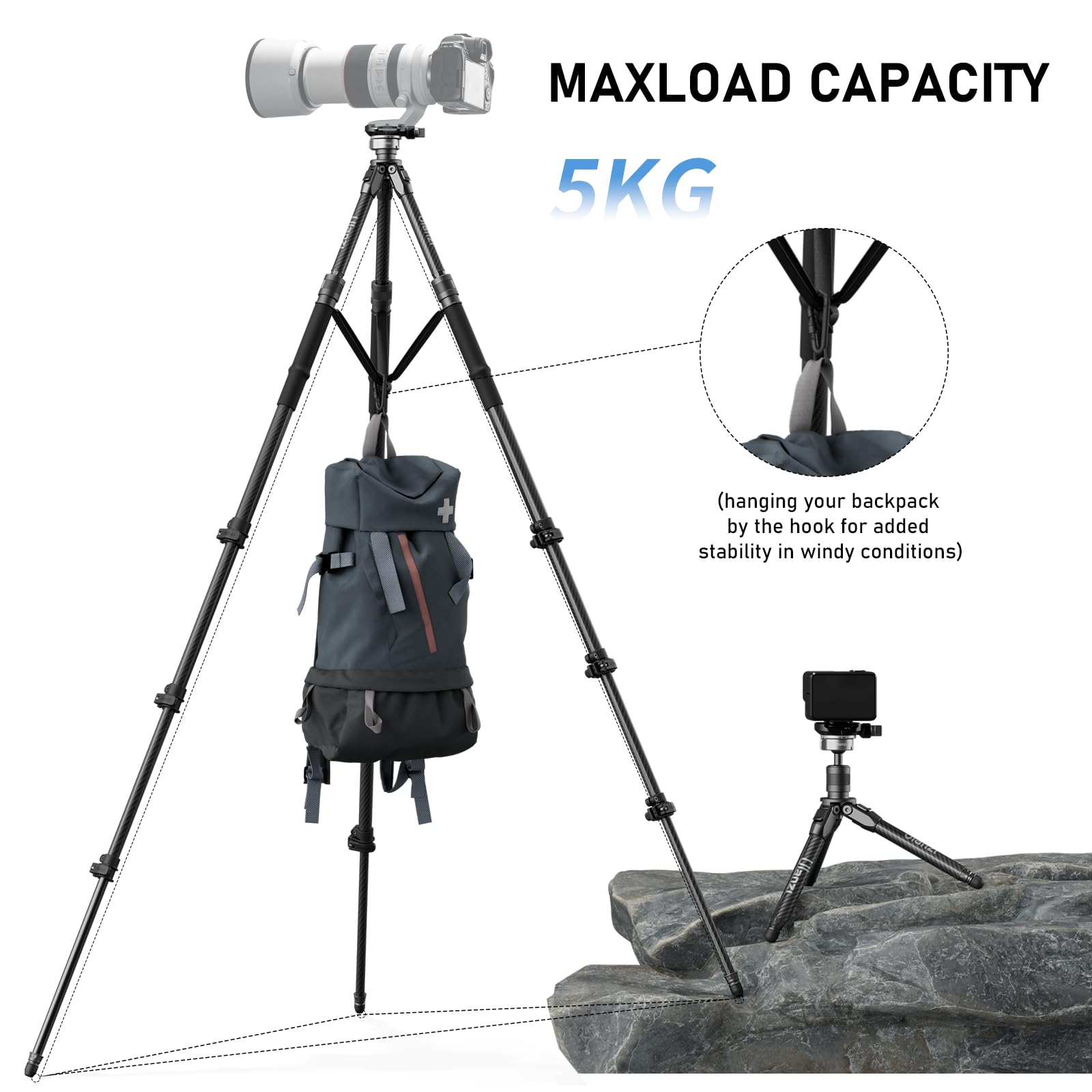 Ulanzi Tt35 Hiking Stick Tripod Kit, Travel Camera Monopod, 57.48" Detachable Carbon Fiber Stand Kit With 3 Hiking Pole & Mini Tripod & Removable Arca Qr For Dslr Camera Camcorder