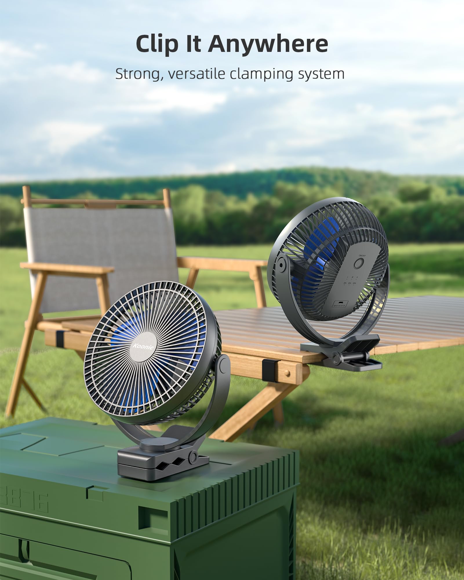 Koonie 10000Mah Rechargeable Portable 8-Inch Clip-On Fan, Usb Car Fan 4 Speeds, Sturdy Clamp