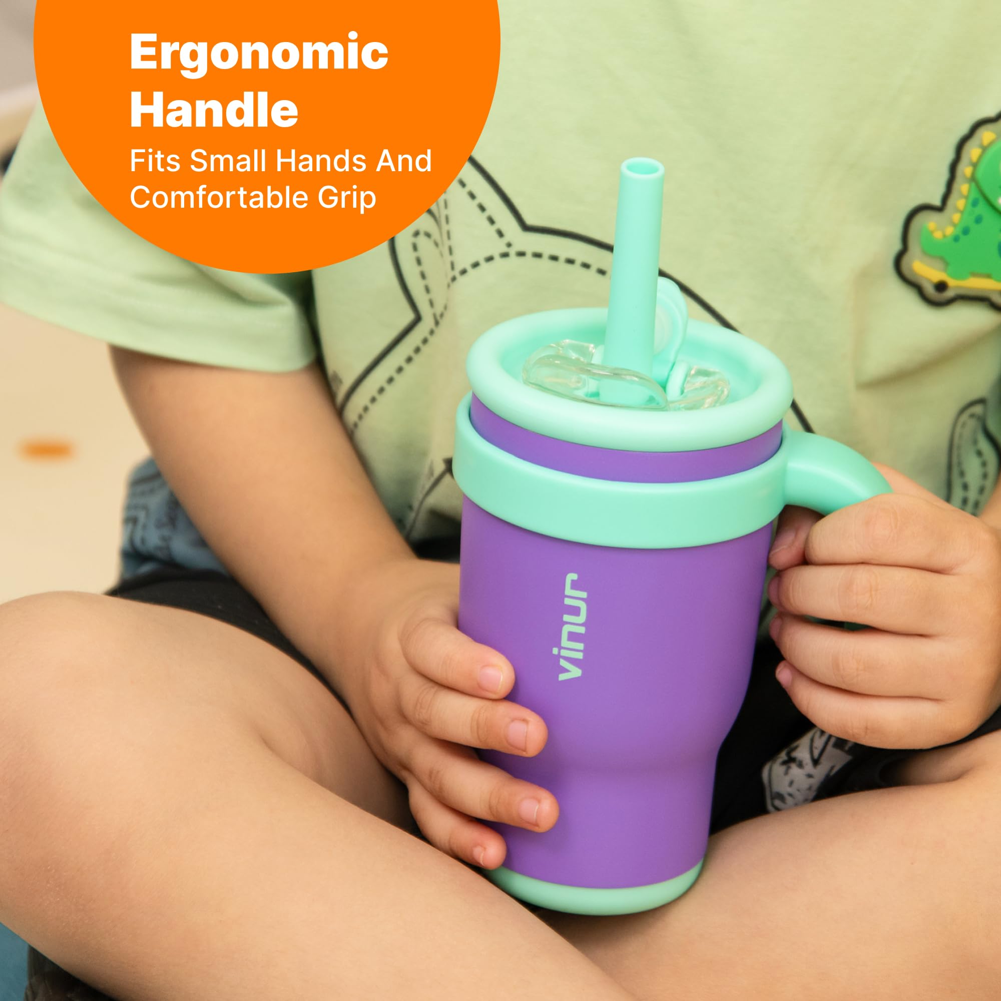 Vinur Kids Tumbler With Handle -14 Oz Stainless Steel Vacuum Insulated Leak Proof Travel Tumbler