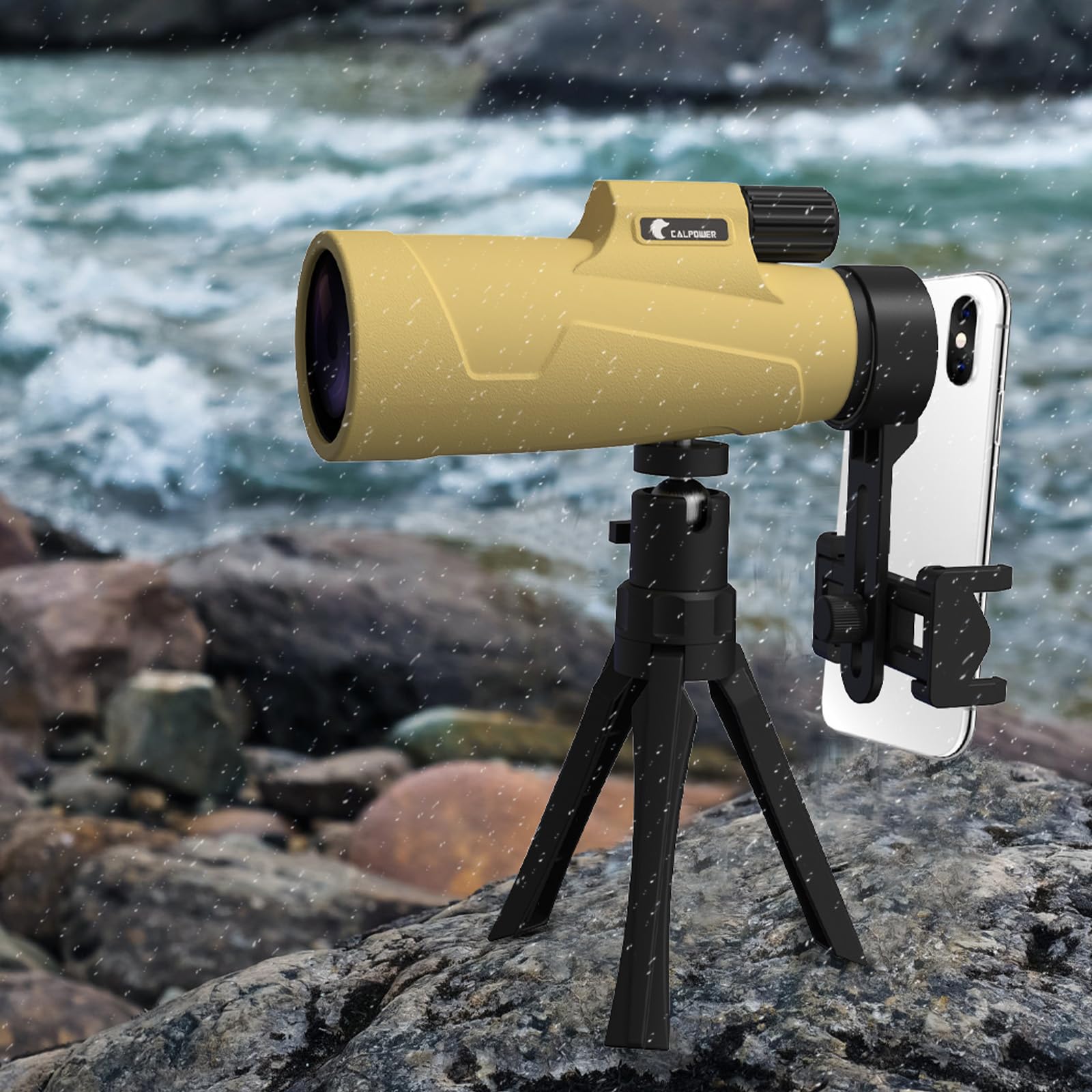 Calpower 12X50 Monocular Telescope High Powered For Adult - Compact Zoom Hd Monocular With Smartphone Adapter&Tripod - Bak 4&Fmc Lens Waterproof Monocular For Hunting, Hiking, Bird Watching, Camping Traveling