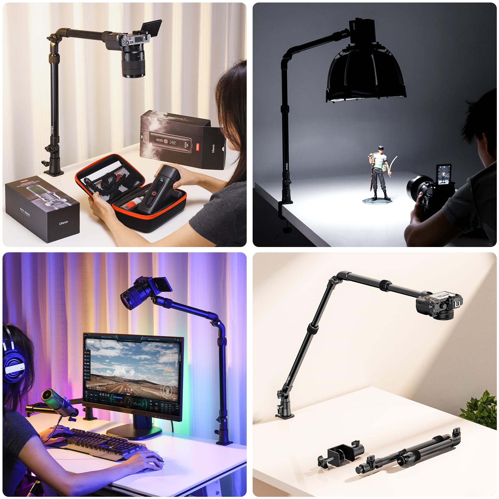 Ulanzi Zj02 Camera Desk Mount Overhead Magic Arm, 98Cm/38.6Inch Aluminum Adjustable Articulating Arm With 1/4" Ball Head For Cameras Dslr Lights Mount For Live Streaming/Photo Video Shooting