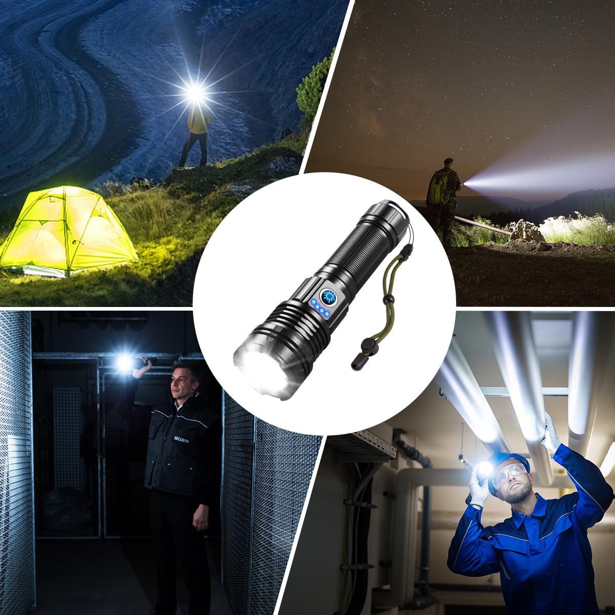 Wopkdupk Super Bright Flashlights High Lumens, 1000000Lm Rechargeable Flashlights, 5Mode Led Flashlight, Adjustable Focus Tactical Flash Light, Powerful Flash Lights For Home, Camping, Emergencies