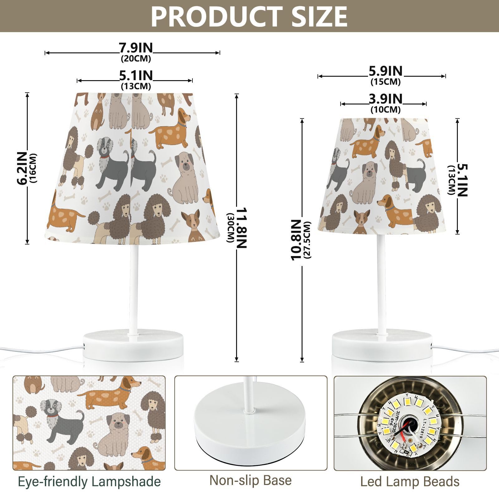 Peystean Funny Cartoon Dogs Footprint 3 Colors Dimmable Led Table Lamp,11.8" Linen Shade Bedside Nightstand Decor Night Light For Home Bedroom Living Room Desk Cafe