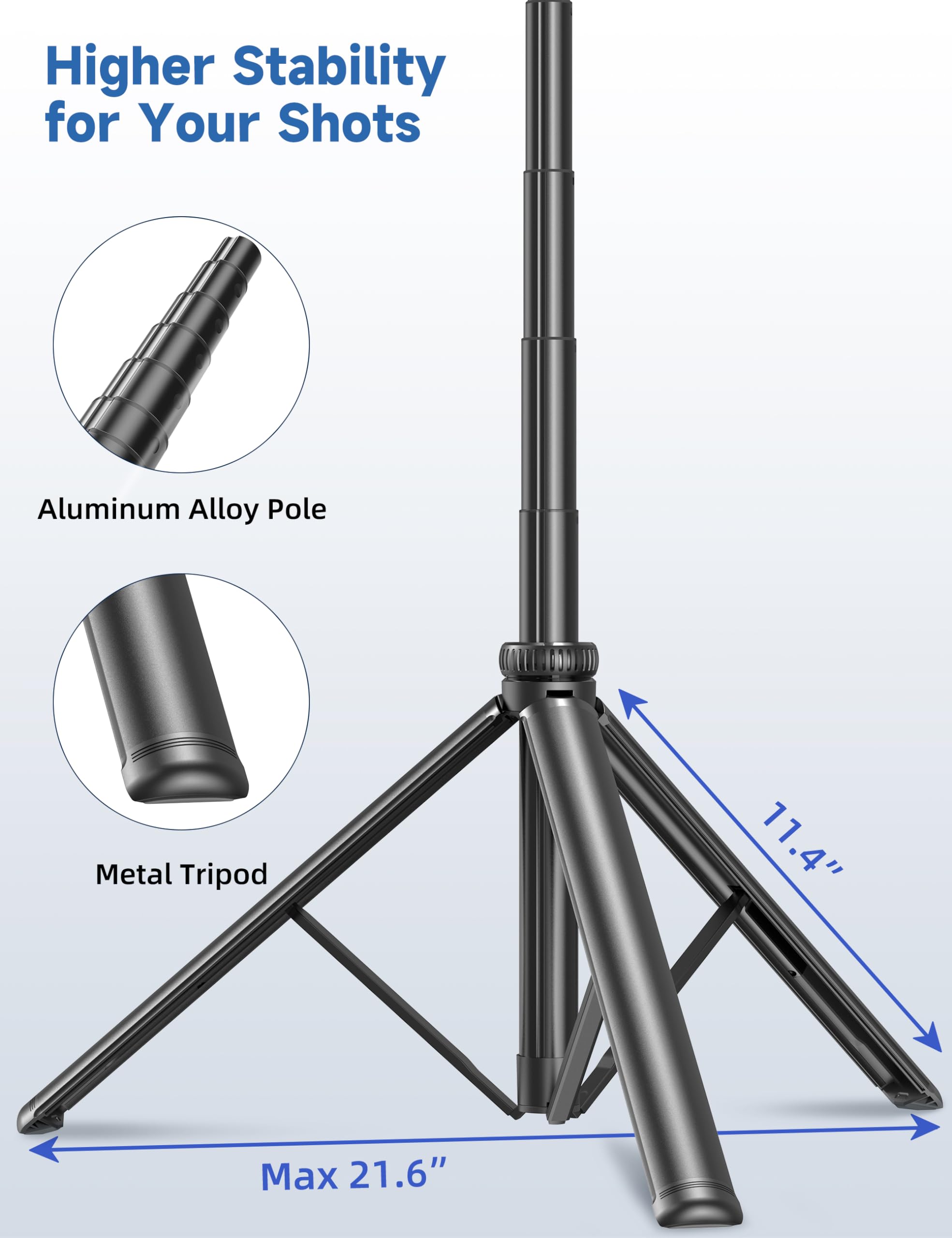 Selfieshow 75" Phone Tripod, Selfie Stick Tripod With Remote And Phone Holder, Extendable Tripod For Iphone, Aluminum Cell Phone Tripod Stand 360° Rotation Travel Tripod Compatible With Iphone Android, Gopro