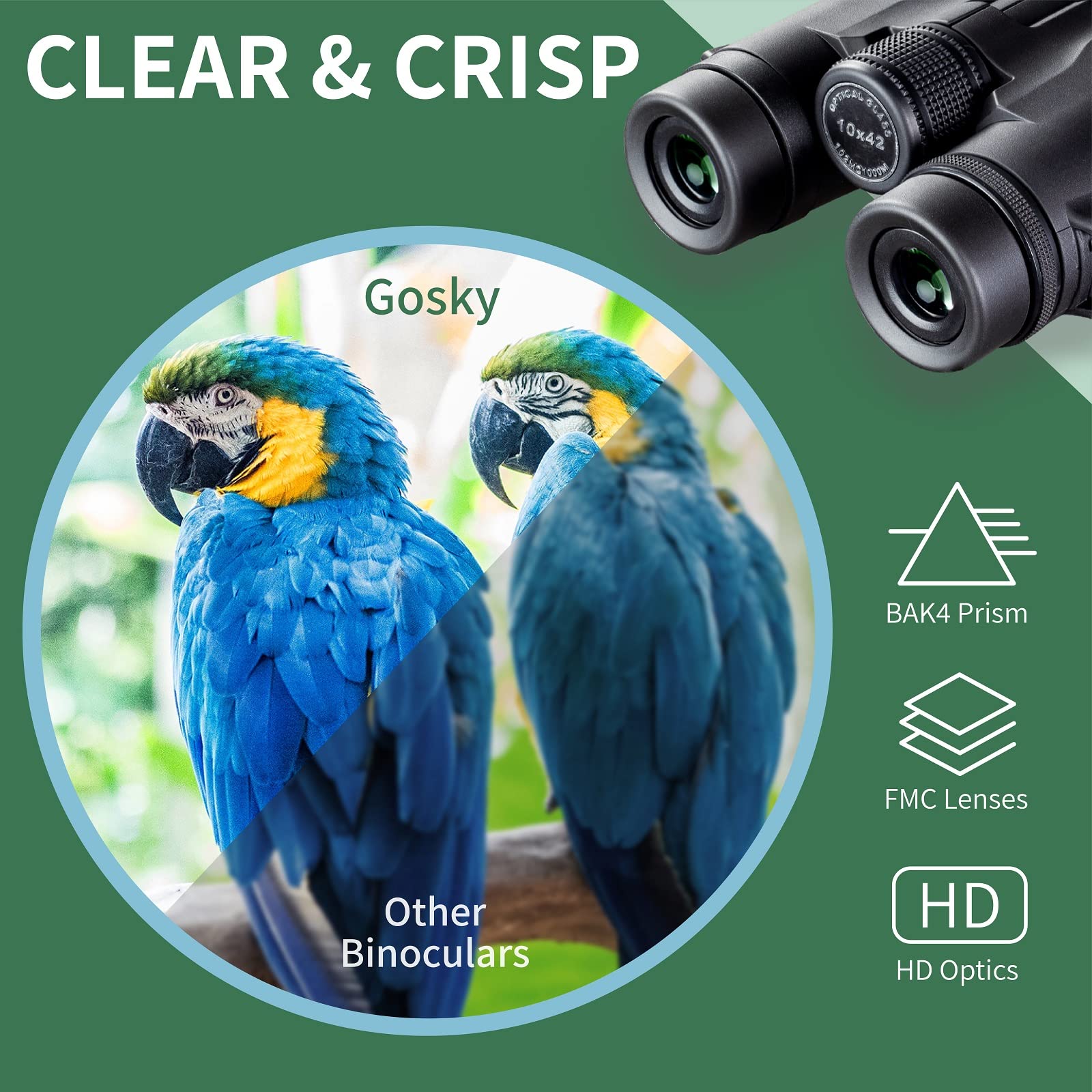 Gosky 10X42 Hd Binoculars For Adults (1 Pack) And Piper 12X55 Monoculars (1 Pack) With Universal Phone Adapter - High Power Telescopes For Bird Watching Safari Wildlife Scenery