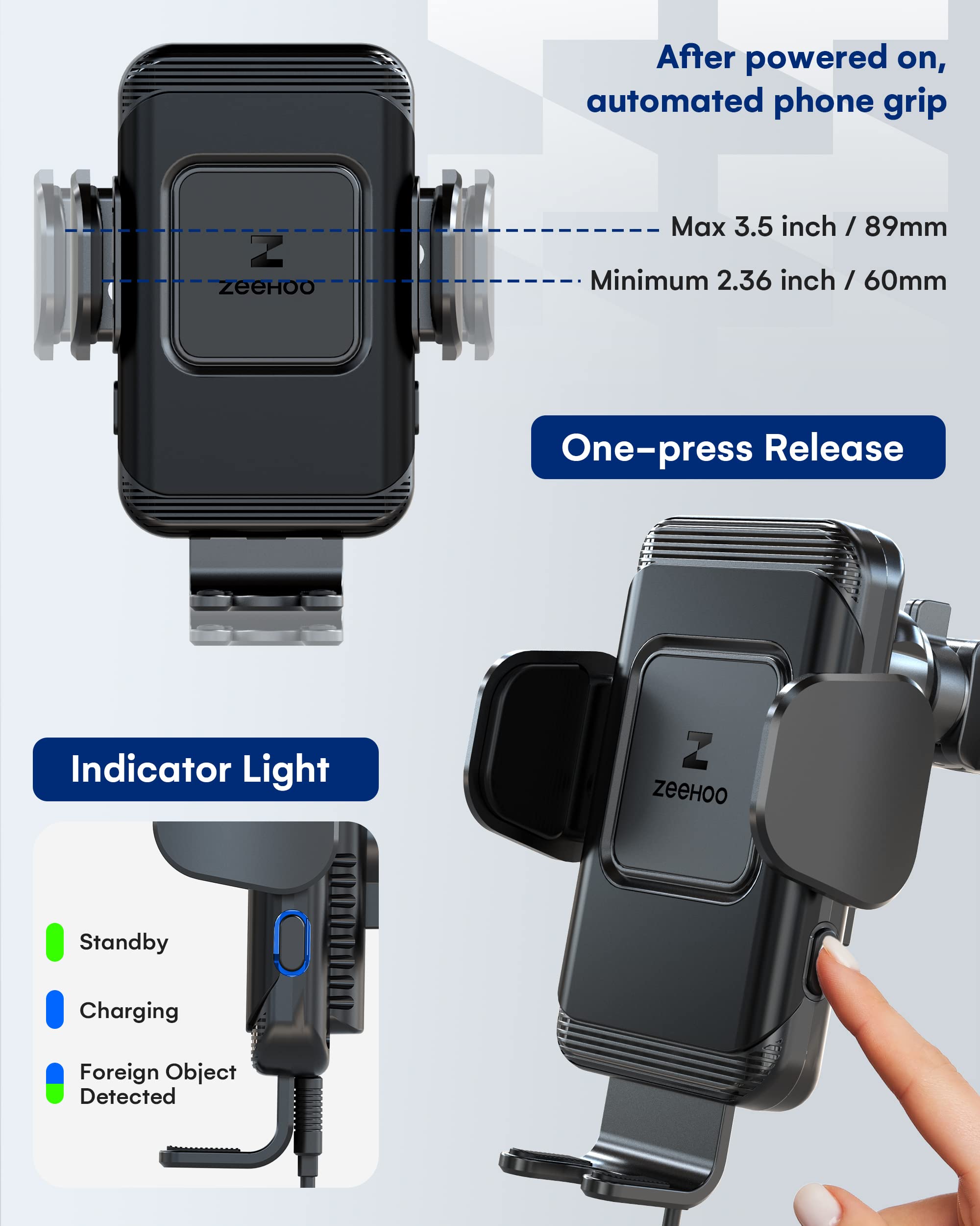 Zeehoo Wireless Car Charger,15 W Fast Charging Auto-Clamping Car Mount,Windshield Dash Air Vent Phone Holder For Iphone 14 13 12 Mini 11 Pro Max Xs Xr 8,Samsung S22 S21 S20 Note 20 10 9 8
