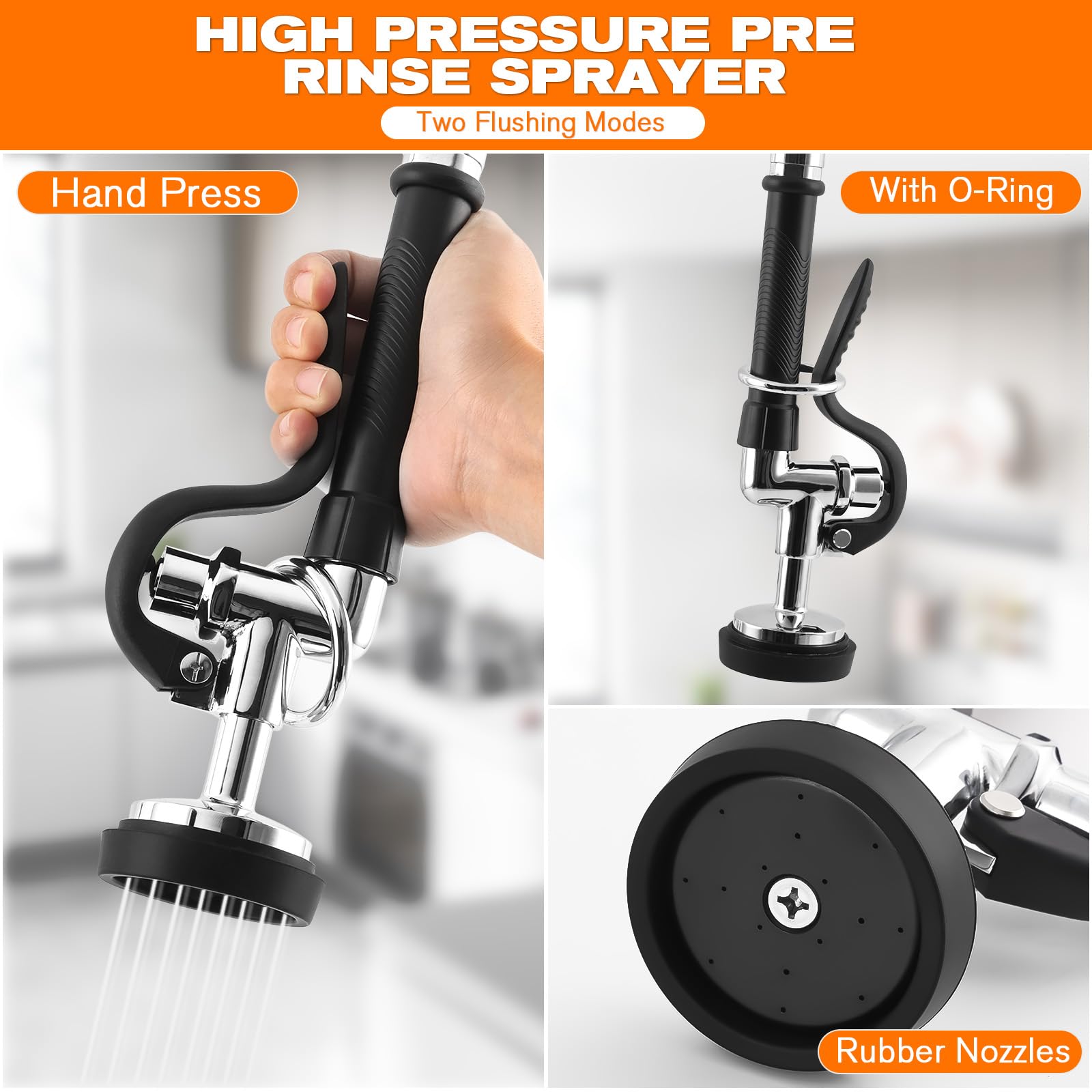 Bzimak 25" Height Commercial Faucet With Sprayer, 8" Adjustable Center & 12" Add-On Swing Spout, Wall Mount Pre Rinse Faucet For Restaurant Kitchen (Chrome)
