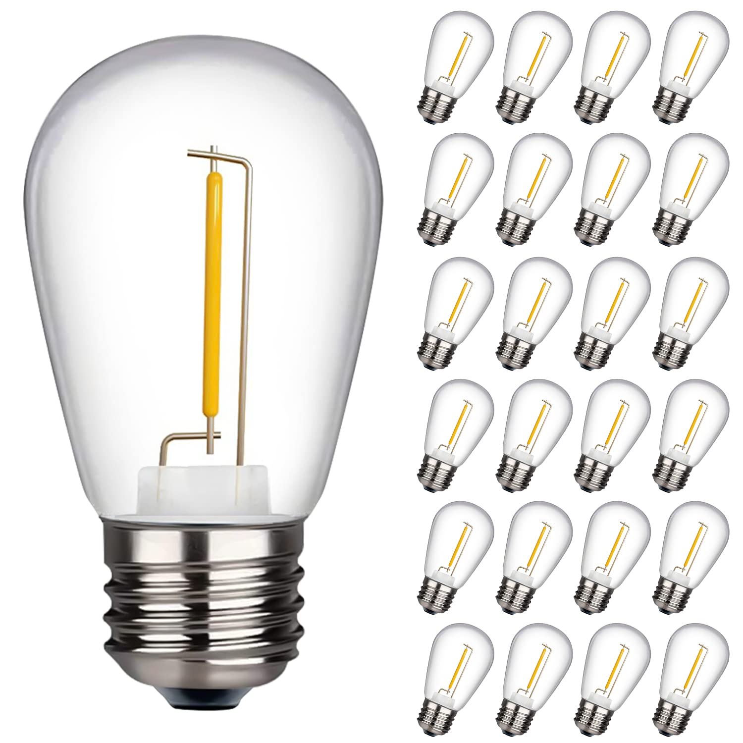 Tjoy 24 Pack Led S14 Replacement Light Bulbs,1 Watt Shatterproof & Waterproof For Outdoor String Lights, Warm White Edison Vintage Style, Equivalent To 11W Incandescent Bulbs, E26 Medium Screw Base