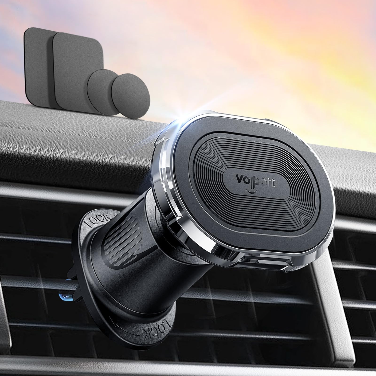 Volport Magnetic Car Mount Air Vent Cell Phone Holder, Universal Vehicle Dash Dashboard Ac Airvent Cellphone Magic Stand With Clip Hook, For Iphone 16 15 Samsung Lenovo Google Etc