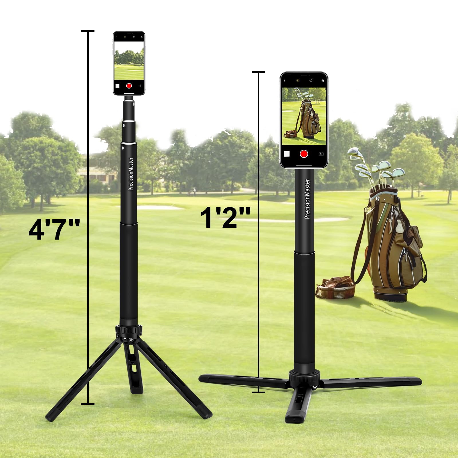 Precisionmaster Golf Tripod & Monopod, Magnetic Golf Film Stick 52" Adjustable Aluminum, Golf Swing Training Aid Compatible With Magsafe Iphone Android Phones (4 Magnet)