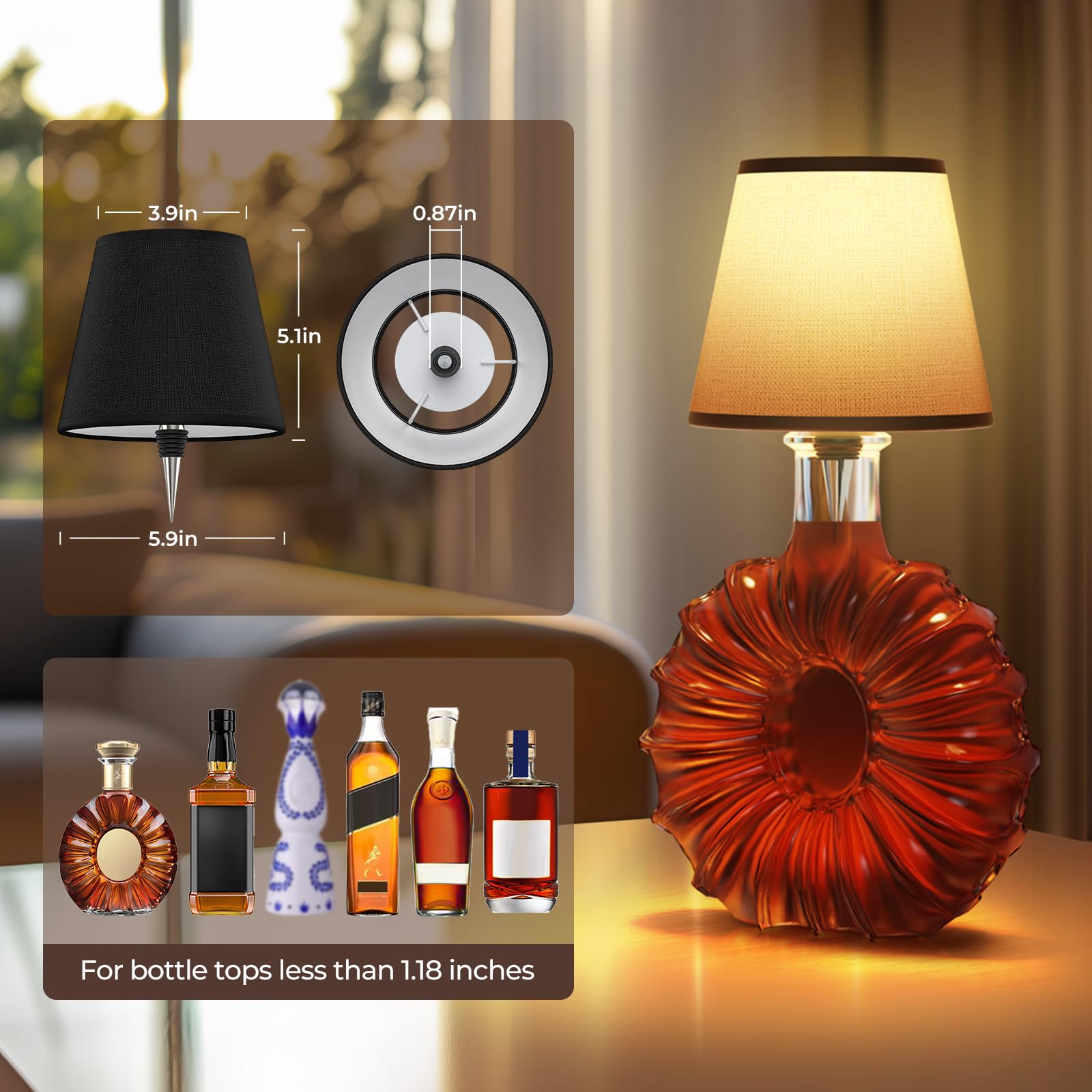 Eclipterra Cordless Led Bottle Lamp 5000Mah Battery Portable Wireless Table Lamp Wine Bottle Lamp For Indoor Outdoor Dining Bedroom With Remote (Black, 1 Pack)