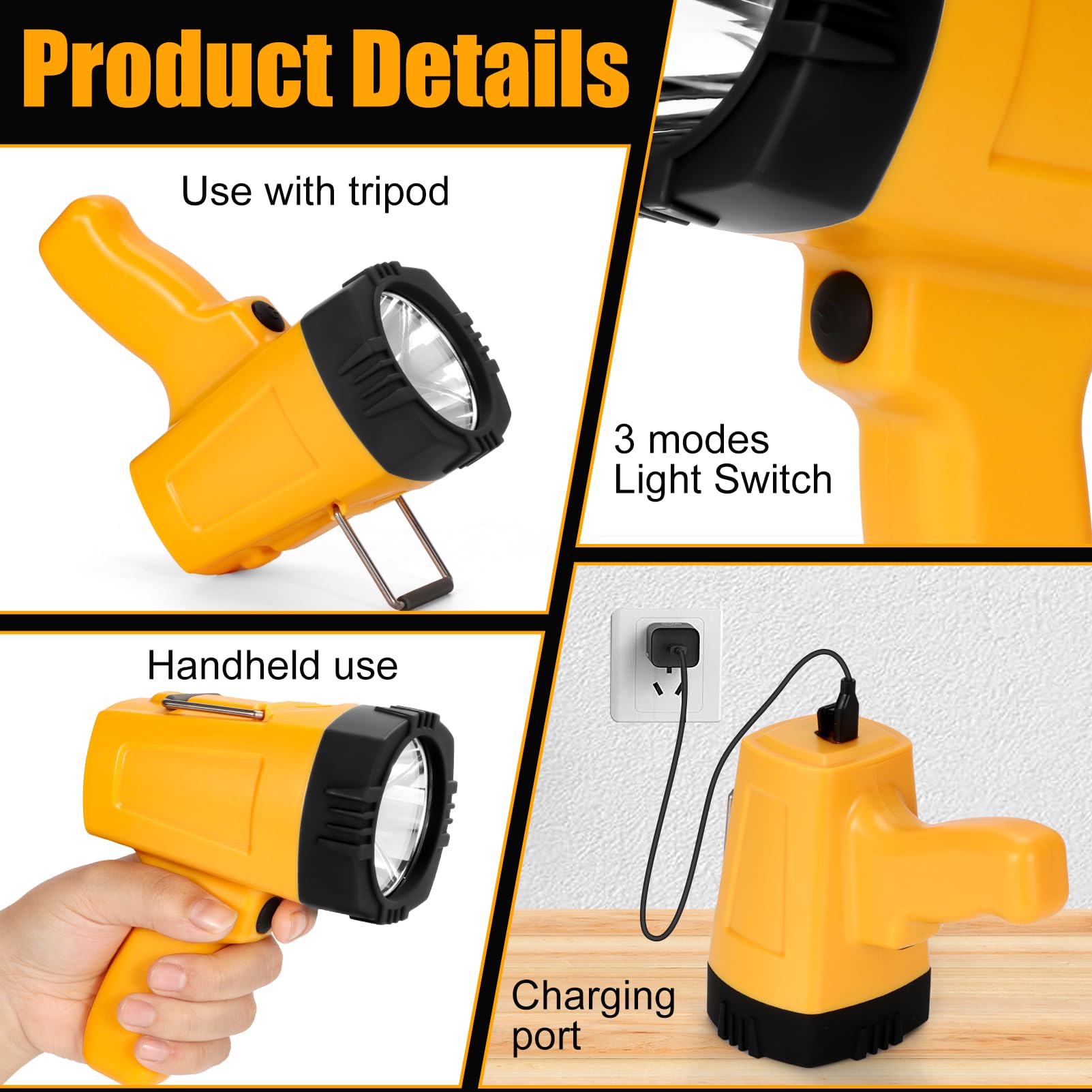 Vanvale Super Bright Rechargeable Spotlight,Handheld Rechargeable White Led Flashlight,Ultra-Long Standby Lightweight Utility Searchlight Abs Light