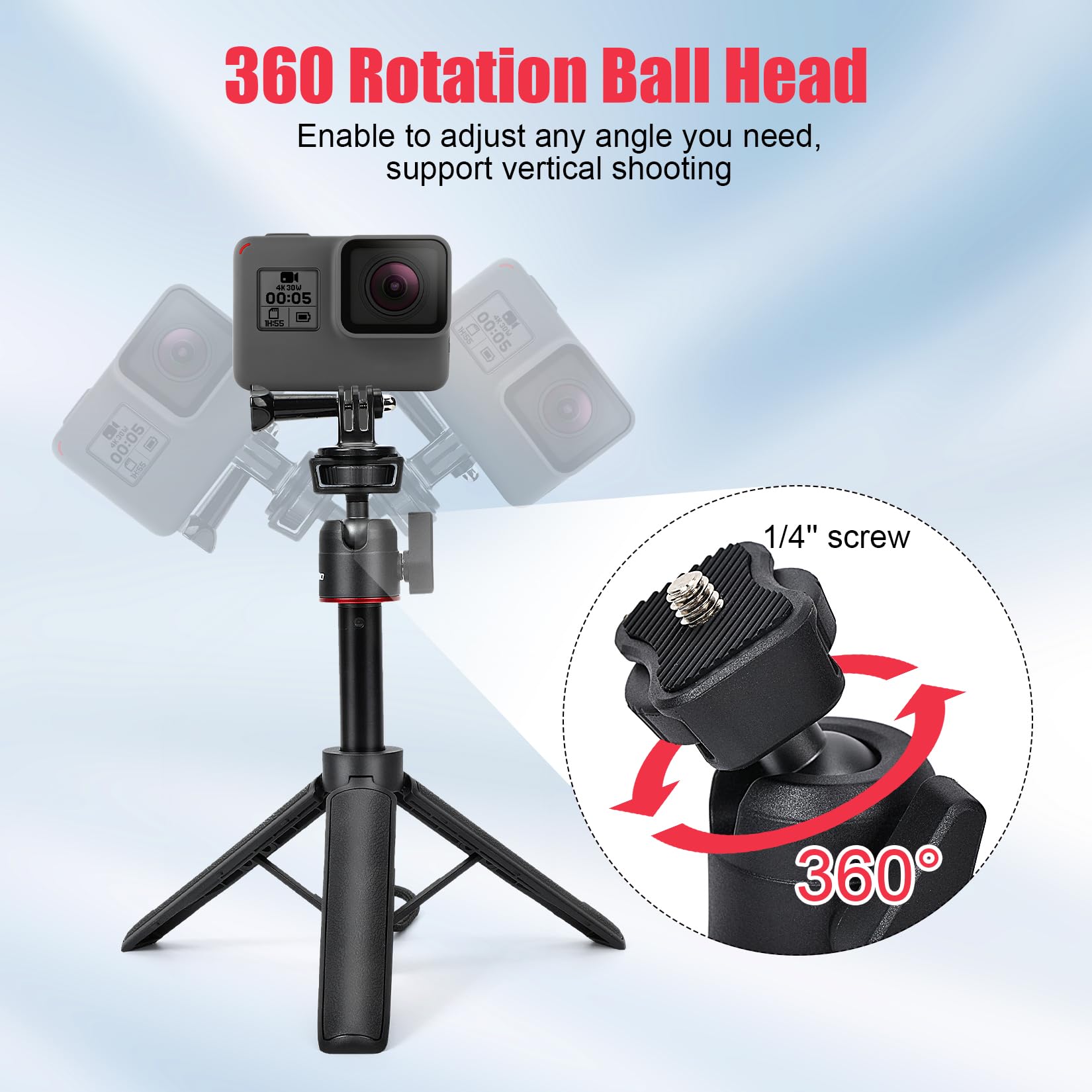 Yoputbo Extendable Mini Tripod,8-23.6Inch Height Adjustable 360 Rotation Ball Head Cold Shoe Handheld Vlog Small Camera Tripod For Webcam Iphone,Travel Selfie Stick For Dslr Action Camera