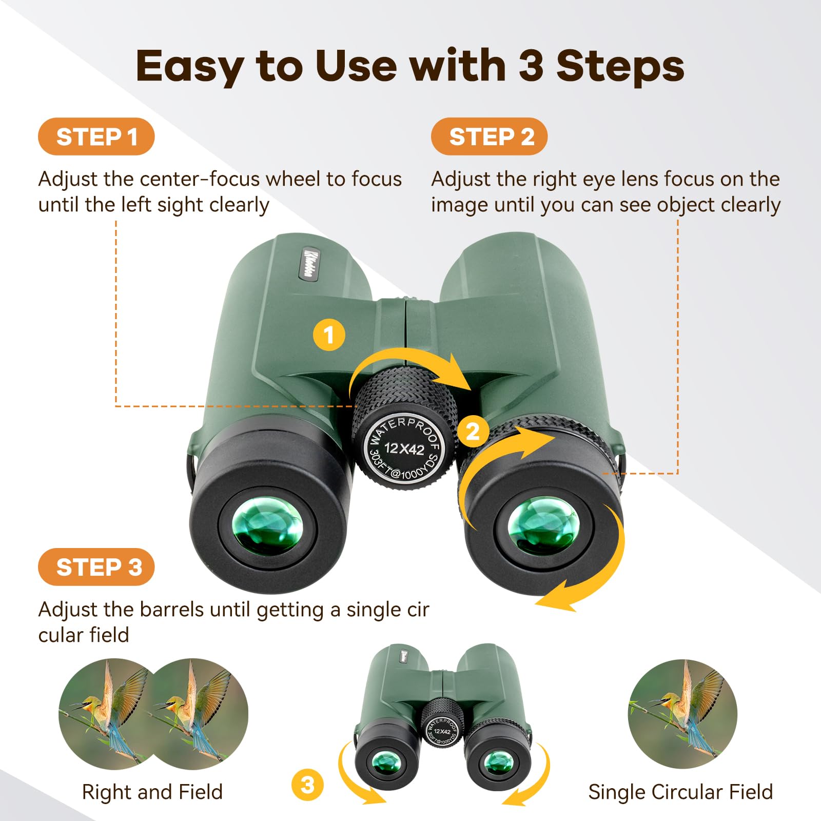 Koddon High Powered Binoculars For Adults - 12X42, Ideal For Bird Watching, Easy Focus With Low Light Vision For Outdoor Travel And Sports