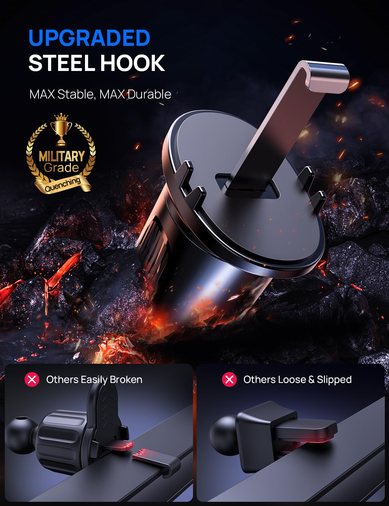 Guanda Technologies Co., Ltd. Car Phone Holder Mount For Air Vent, [Never Shake Hook Clip] 360° Adjustable Vent Clip, Compatible With Big Phones,Thick Cases, Phone Holders For Your Car–Fits Iphone, Samsung And Android