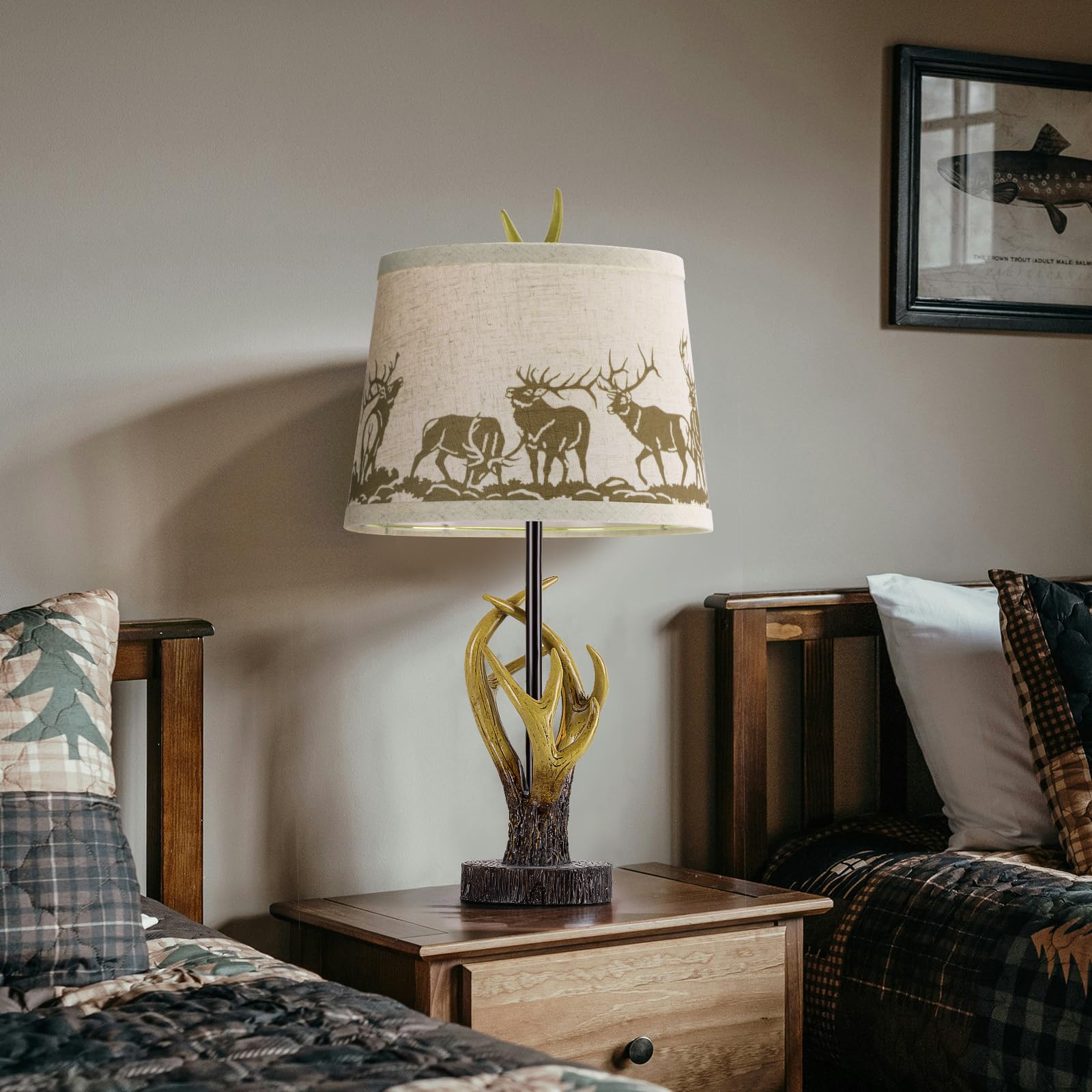 Spclsim Rustic Antler Table Lamps For Bedrooms Set Of 2, 24.4" Deer End Table Lamps For Living Room, Farmhouse Resin Bedside Nightstand Lamps, Bulbs Included