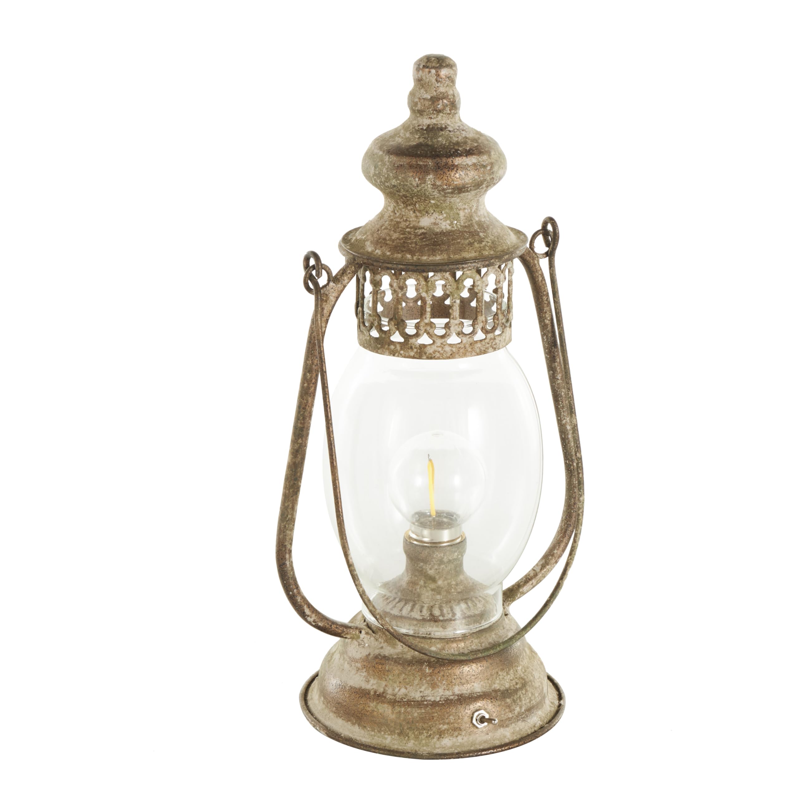 Deco 79 Metal Room Accent Lamp Distressed Antique Style Lantern Table Lamp, Lamp 7" X 5" X 17", Bronze