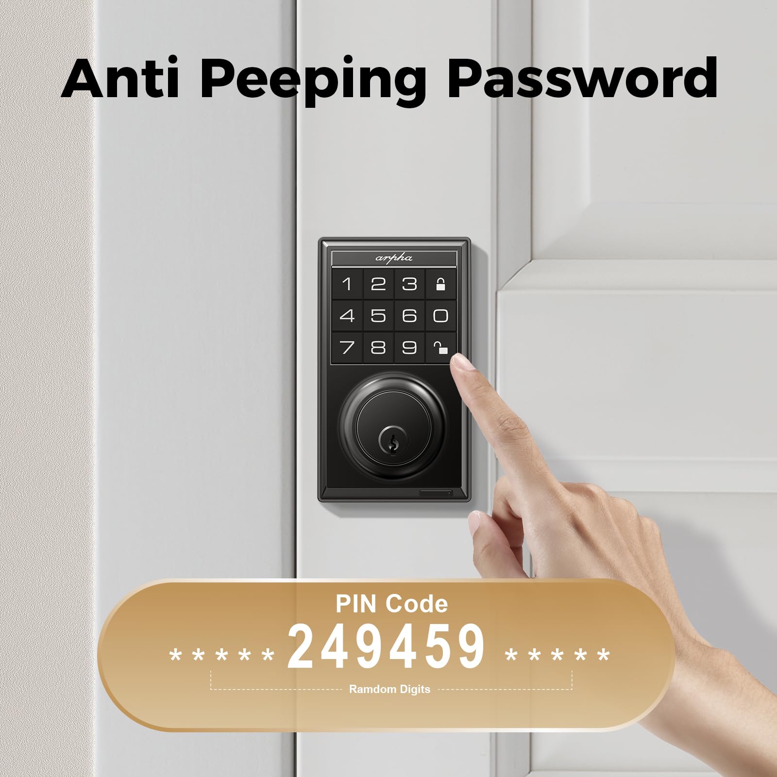 Arpha Keyless Entry Door Lock D100, Electronic Keypad Deadbolt, Smart Locks For Front Door With 100 User Codes, One-Touch Lock/Unlock, Auto-Lock, Anti-Peeking Password, 2 Keys, Easy Install, Zinc Alloy