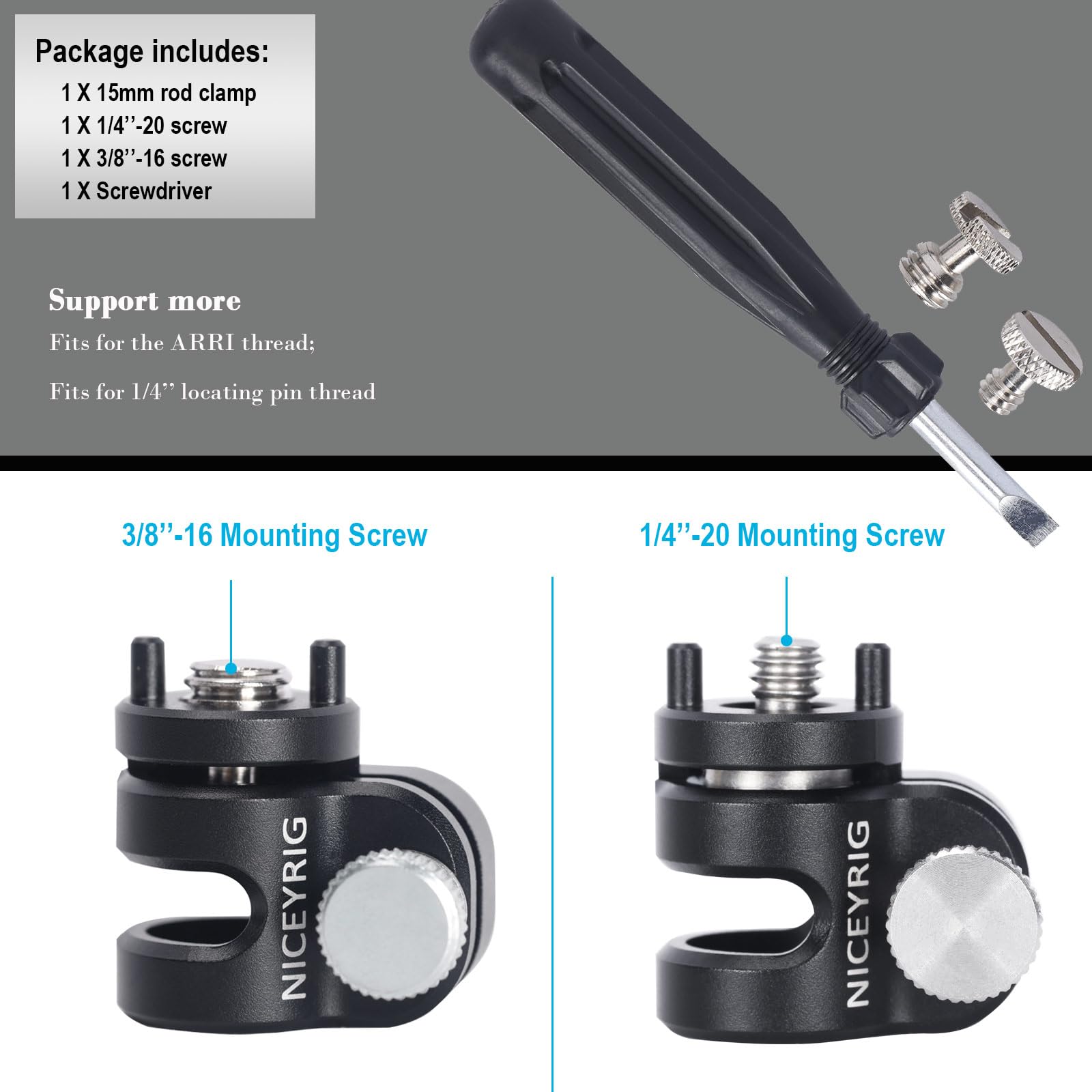 Niceyrig Ultra-Light 15Mm Rod Clamp Rail Extension For Arri / 1/4'' Locating Pin Thread, Applicable For Evf Mount, Follow Focus - 566