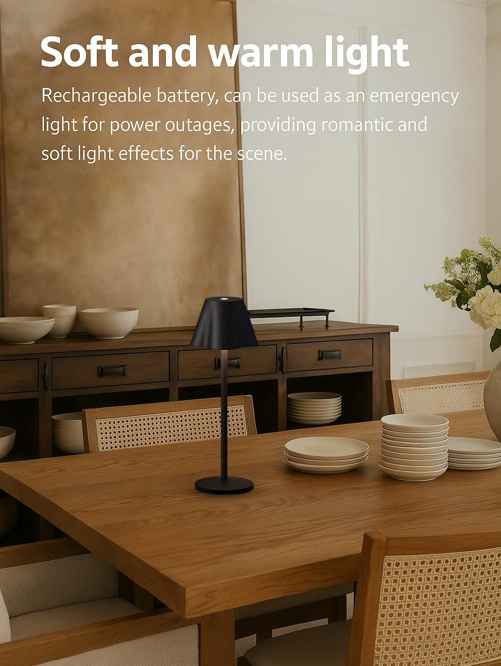 La Luz Lamps 13.5” Cordless Led Table Lamp – Modern Touch Dimmable Light With Usb-C Charging – Rechargeable Battery Powered Lamp For Bedroom, Living Room, Desk, Or Patio (Black)