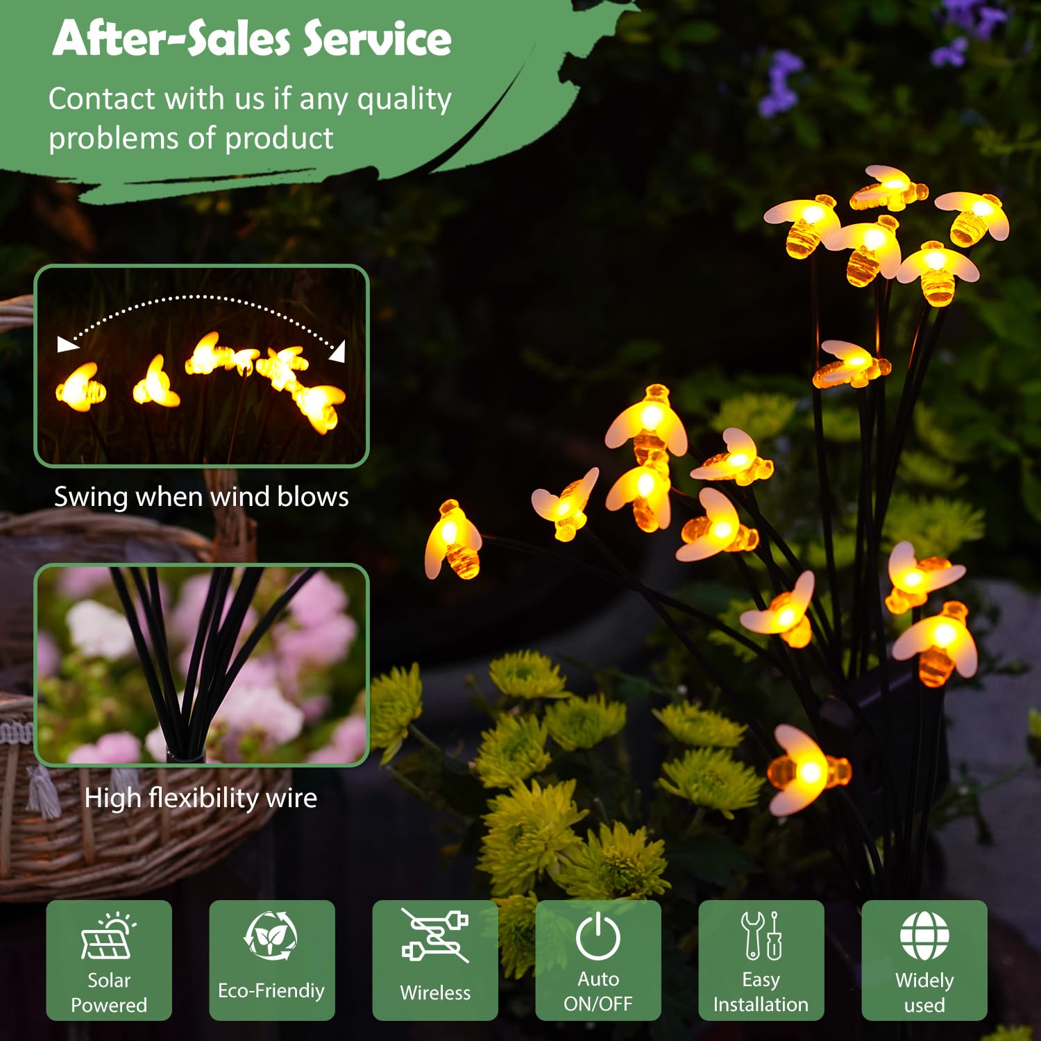 Nacome Solar Garden Lights For Outside – Landscape Decor,Yard Patio Decoration, Waterproof Swaying Bumble Bee(2Pack), Mom  For Women