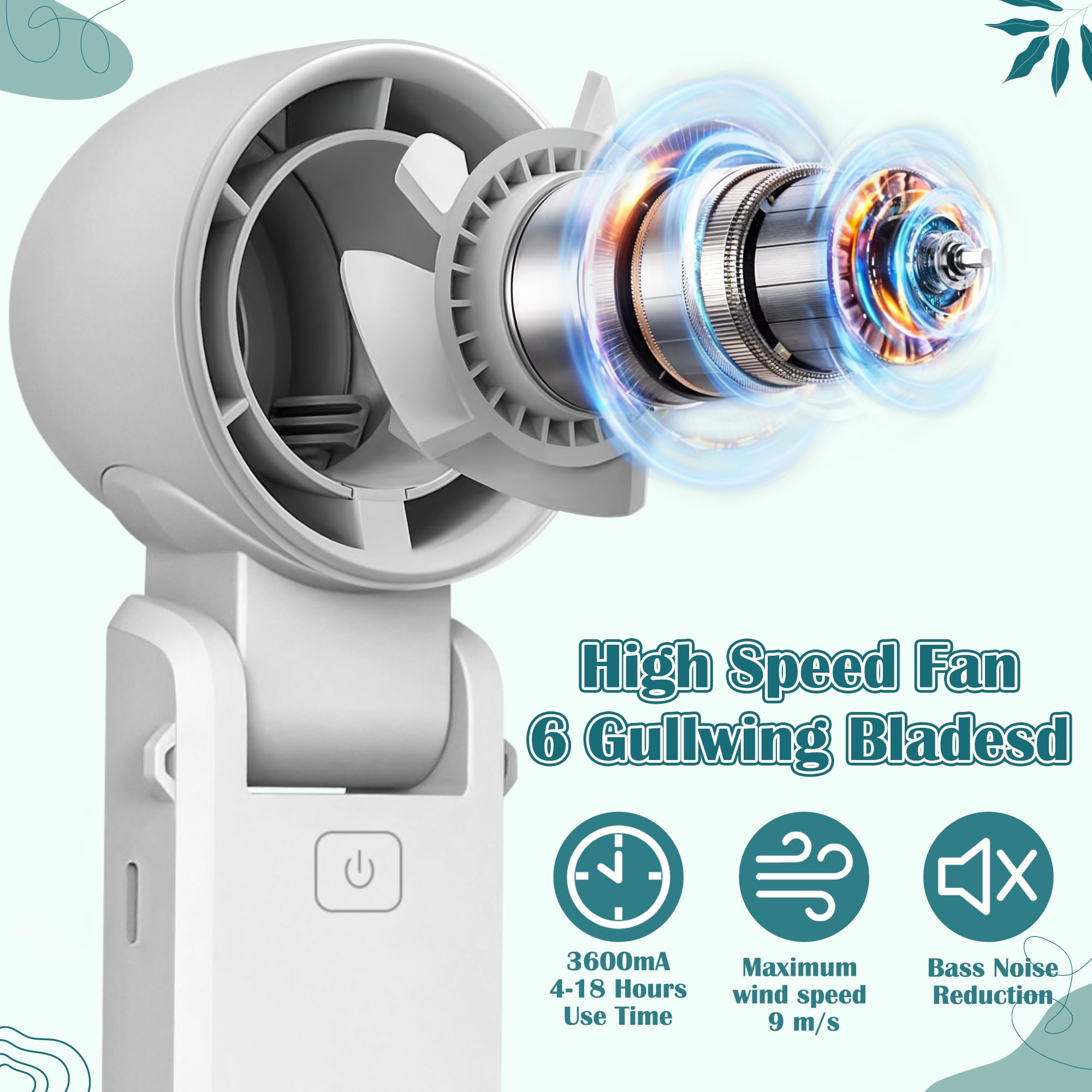 Mini Handheld Portable Fan - Small Foldable Personal Hand Desk Neck Fan With Led Display, 3600Mah