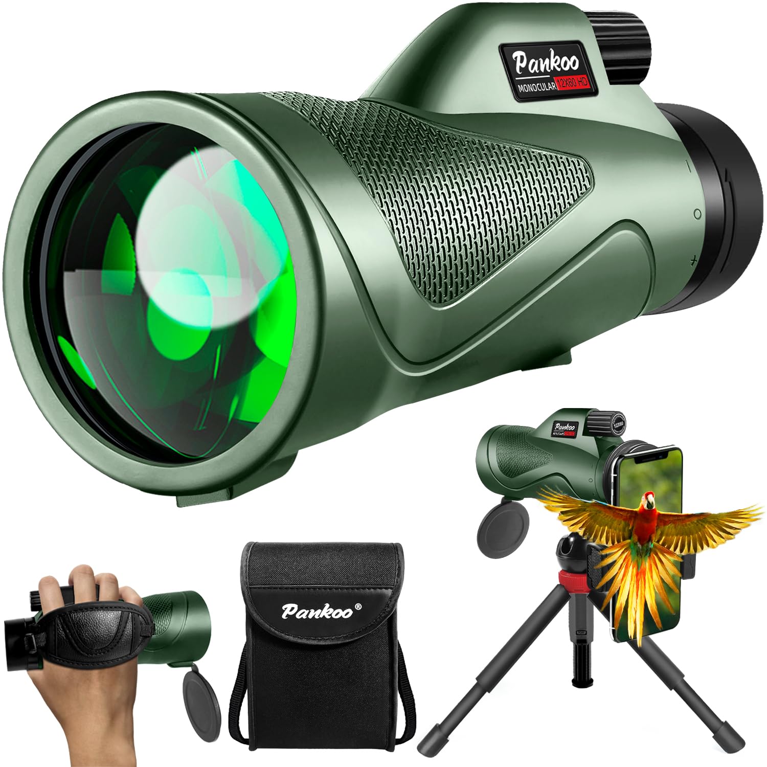 Pankoo 12X60 Monocular Telescope High Powered With Smartphone Adapter Tripod And Portable Bag, Larger Vision Monoculars For Adults With Bak4 Prism & Fmc Lens, Suitable For Bird Watching Hiking Travel