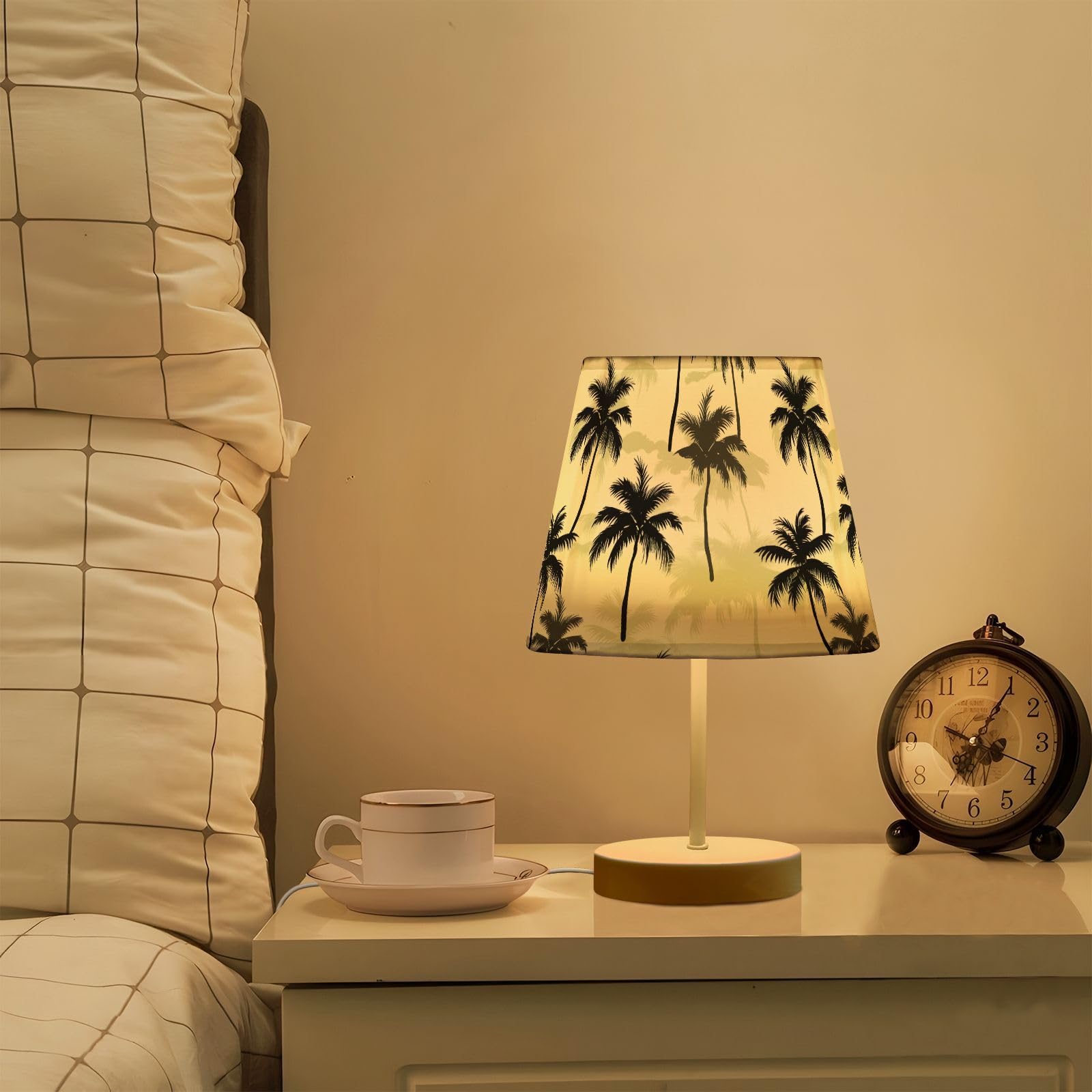 Spriport Tropical Palm Tree Silhouette Bedside Table Lamp For Bedroom Nightstand Light Lamp With 3 Way Dimmable Desk Reading Lamp For Office Dorm Patio Camping Living Room Home
