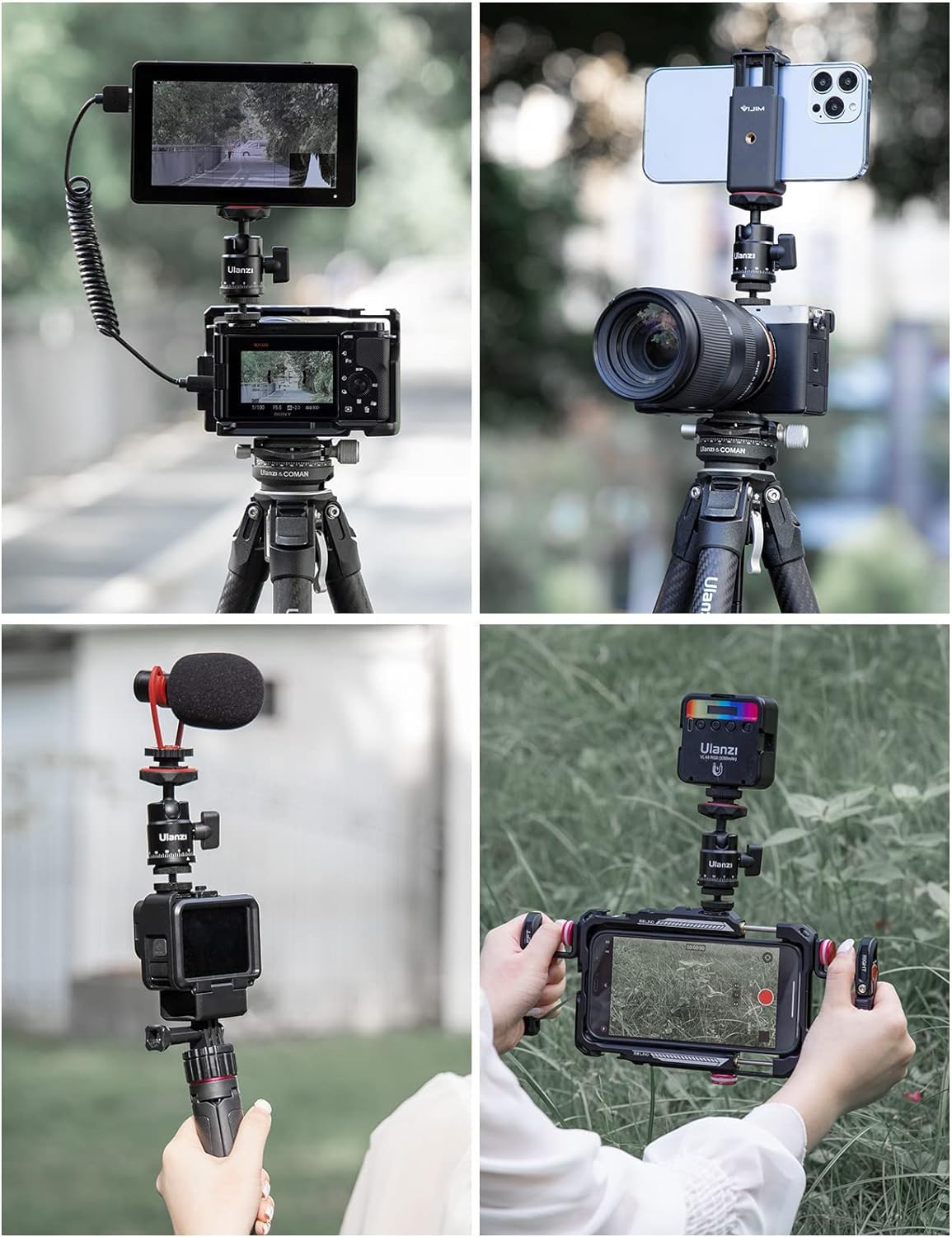 Ulanzi Select Mini Ball Head, Ulanzi H28 Panoramic Tripod Head + Dual Hot Shoe Mount Dslr Camera Mount Adapter Photograph Attachment Accessories For Action Cameras Cam Smartphone Light Microphone Loading 5.5Lb