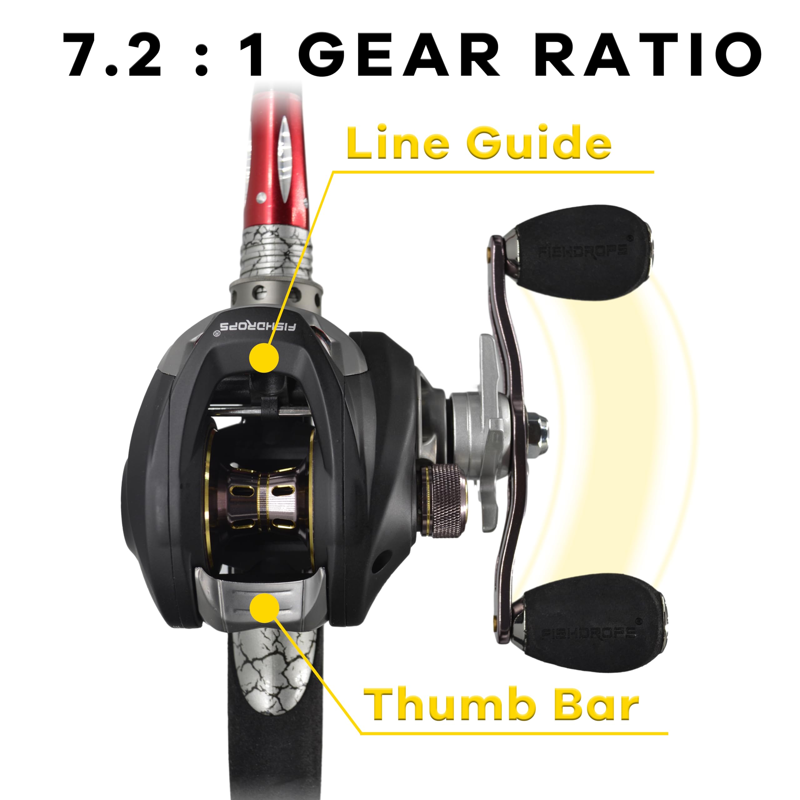 Fishdrops Superior Baitcaster Reels 11+1 Shielded Stainless Steel Ball Bearings Baitcasting Reel，17.5Lb Drag With Magnetic Braking System, High Speed 7.2:1 Gear Ratio Fishing Reels