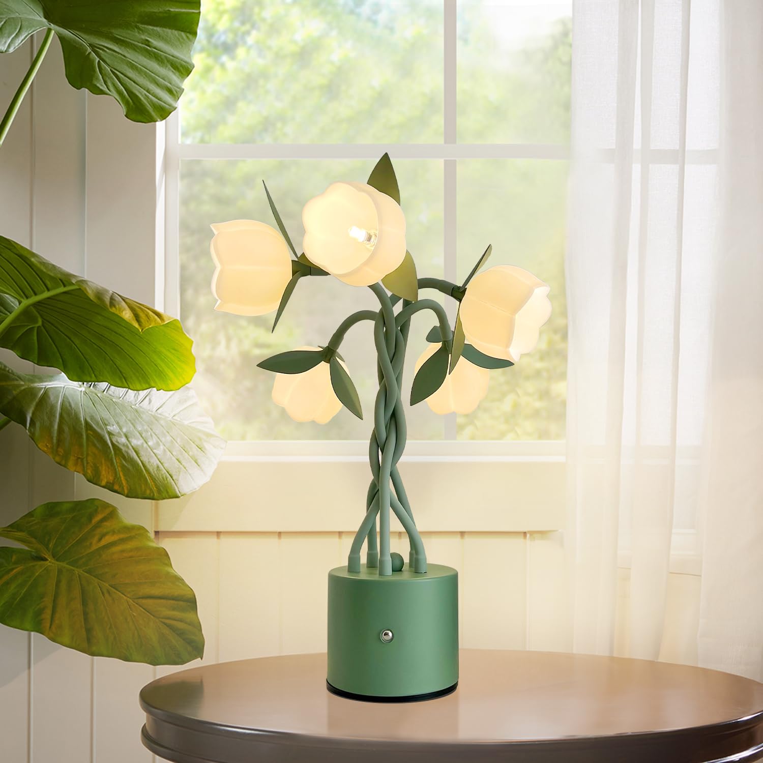 Werfop Vintage Flower Table Lamp,Lily Of The Valley Lamp Cute Flower Night Light Gooseneck Led Reading Desk Lamp For Restaurant Dining Bedroom Home Decor