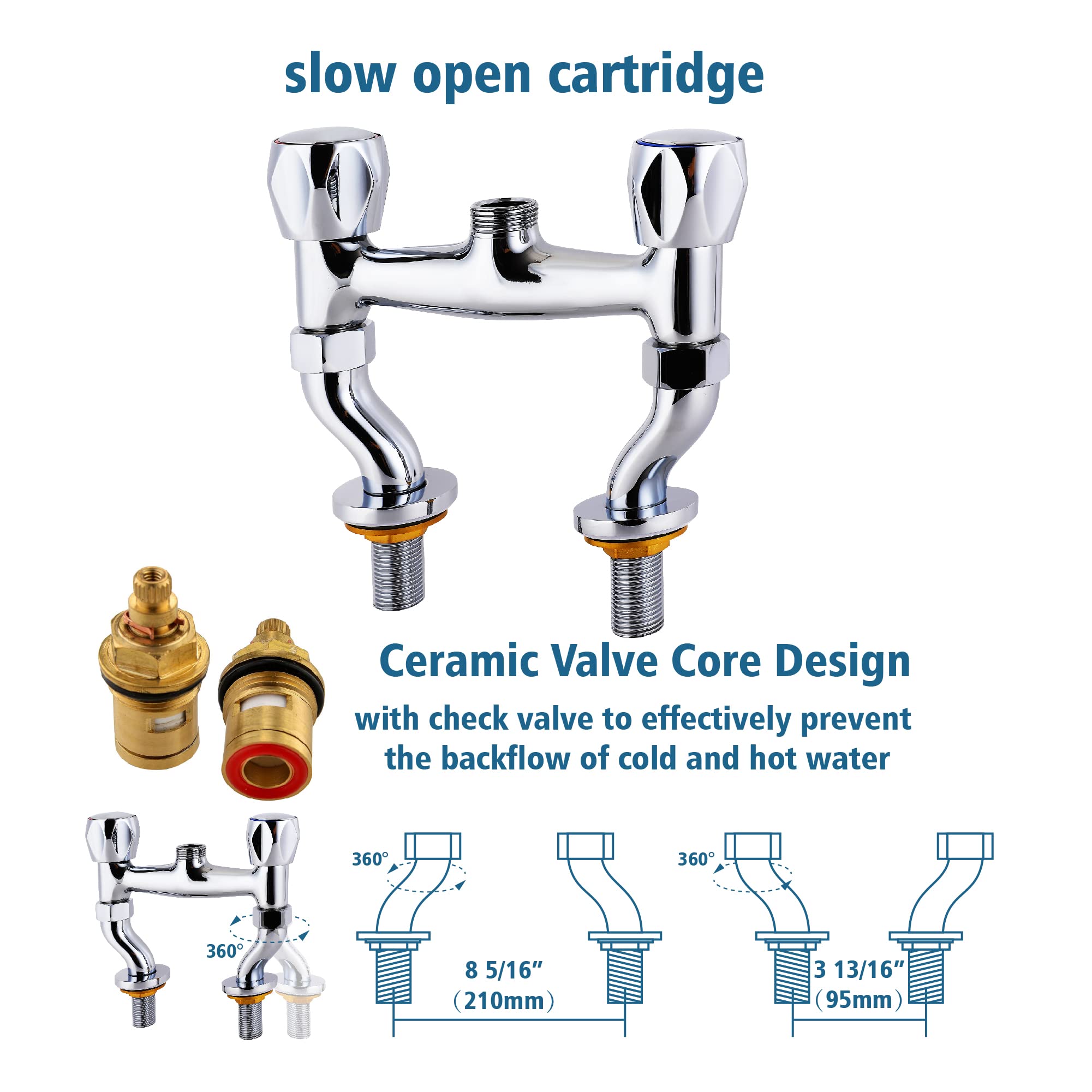 Ms Commercial Kitchen Sink Faucet With Sprayer 4-8 Inch Adjustable Center Deck Mount 25'' Height Brass Pre Rinse Unit With Spray Valve And 8 Inch Add On Spout Fit For Restaurant Hotel Laundry Sink