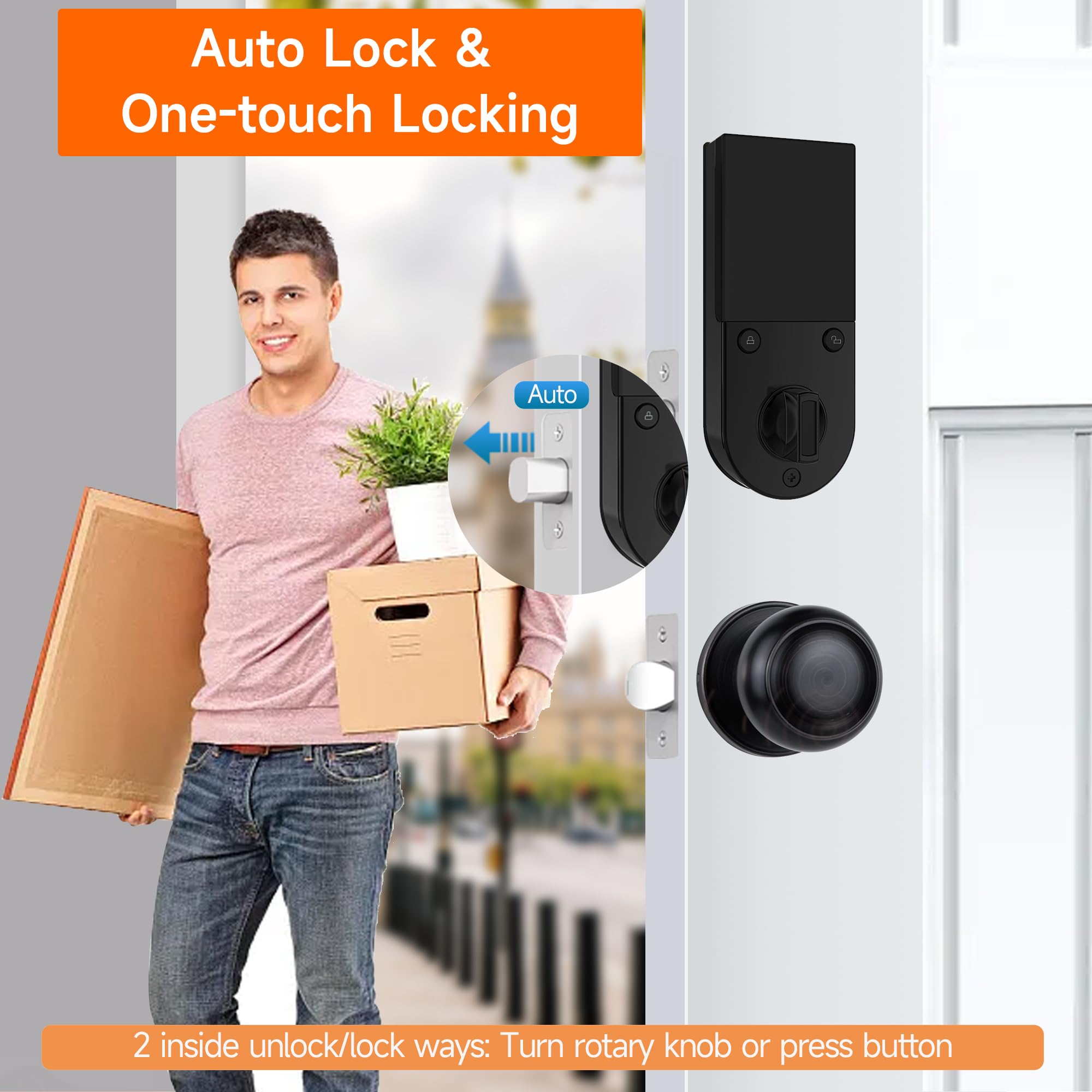 Bebasia Smart Door Lock, Biometric Fingerprint, 300+ Users, Oled Display & Voice Guide, Keyless Entry, Front Door Lock Set, Electronic Keypad Deadbolt, Aged Bronze