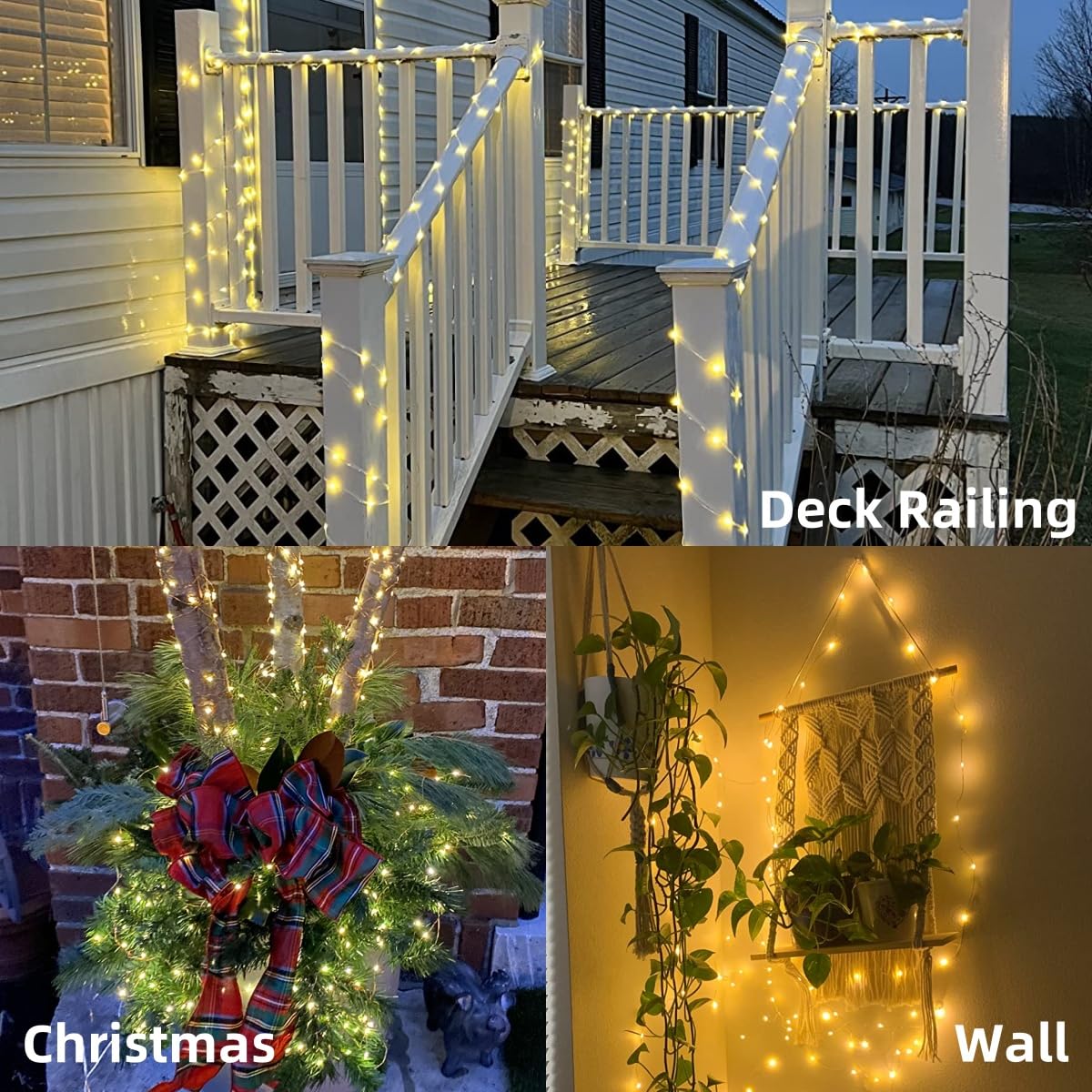 Yeguo Solar Fairy Lights Outdoor Waterproof, 4 Packs Each 33Ft 100 Led String Lights Warm White, 8 Modes Silver Wire Twinkle Lights