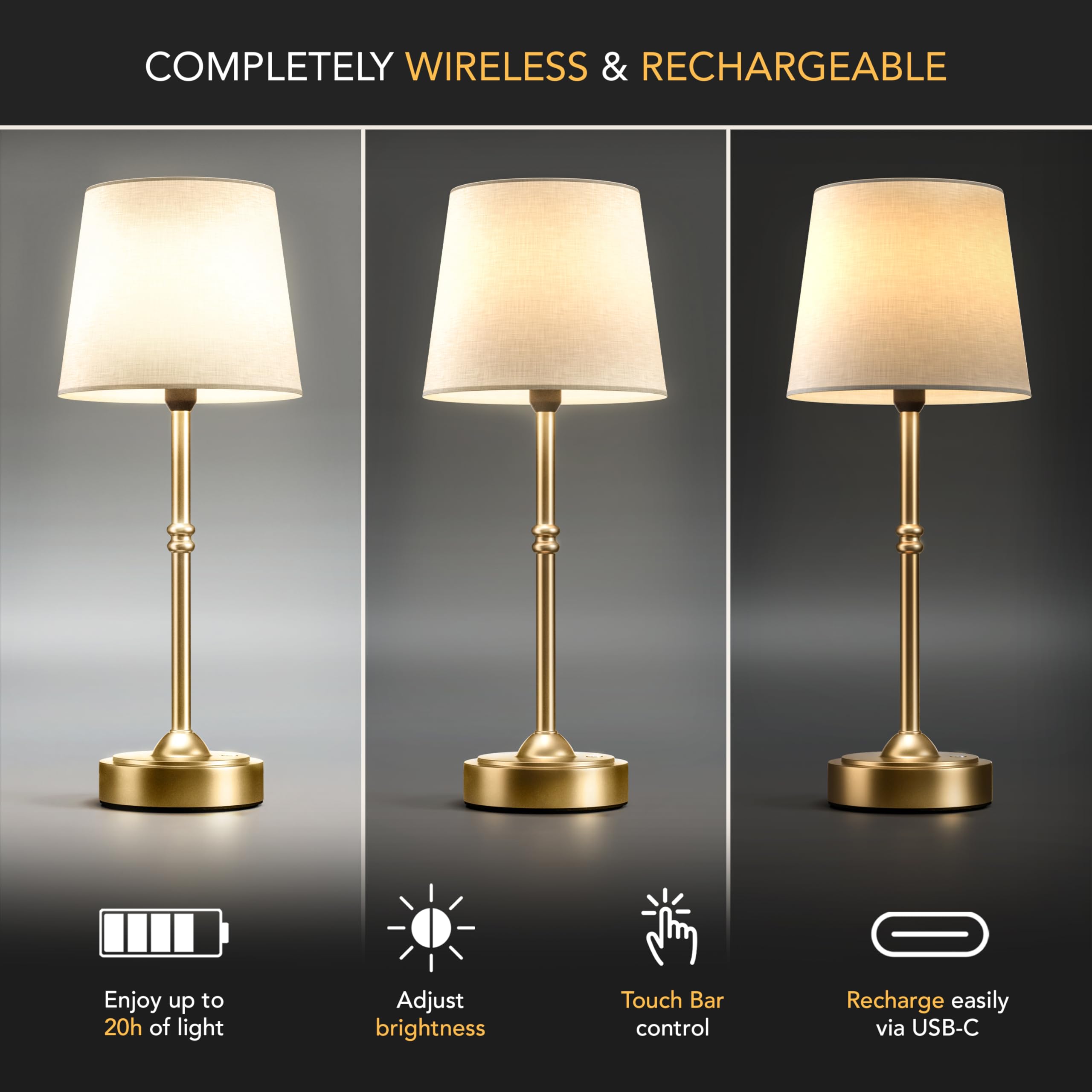 Pridola Wireless Table Lamp - Rechargeable Led Desk Lamp With Dimmer, 3 Brightness Levels, Swedish Design For Home, Led Light Bulb Included, For Office, Kitchen Or Bedroom (Silver)