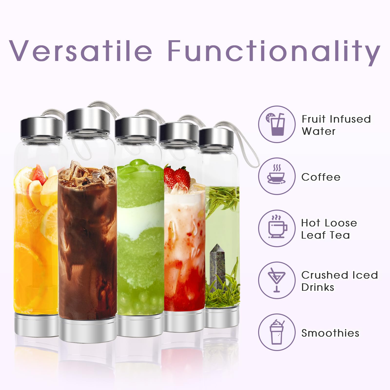 Chezmax Crystal Glass Water Bottle Energy Quartz Gemstone Water Bottle With Changeable Natural