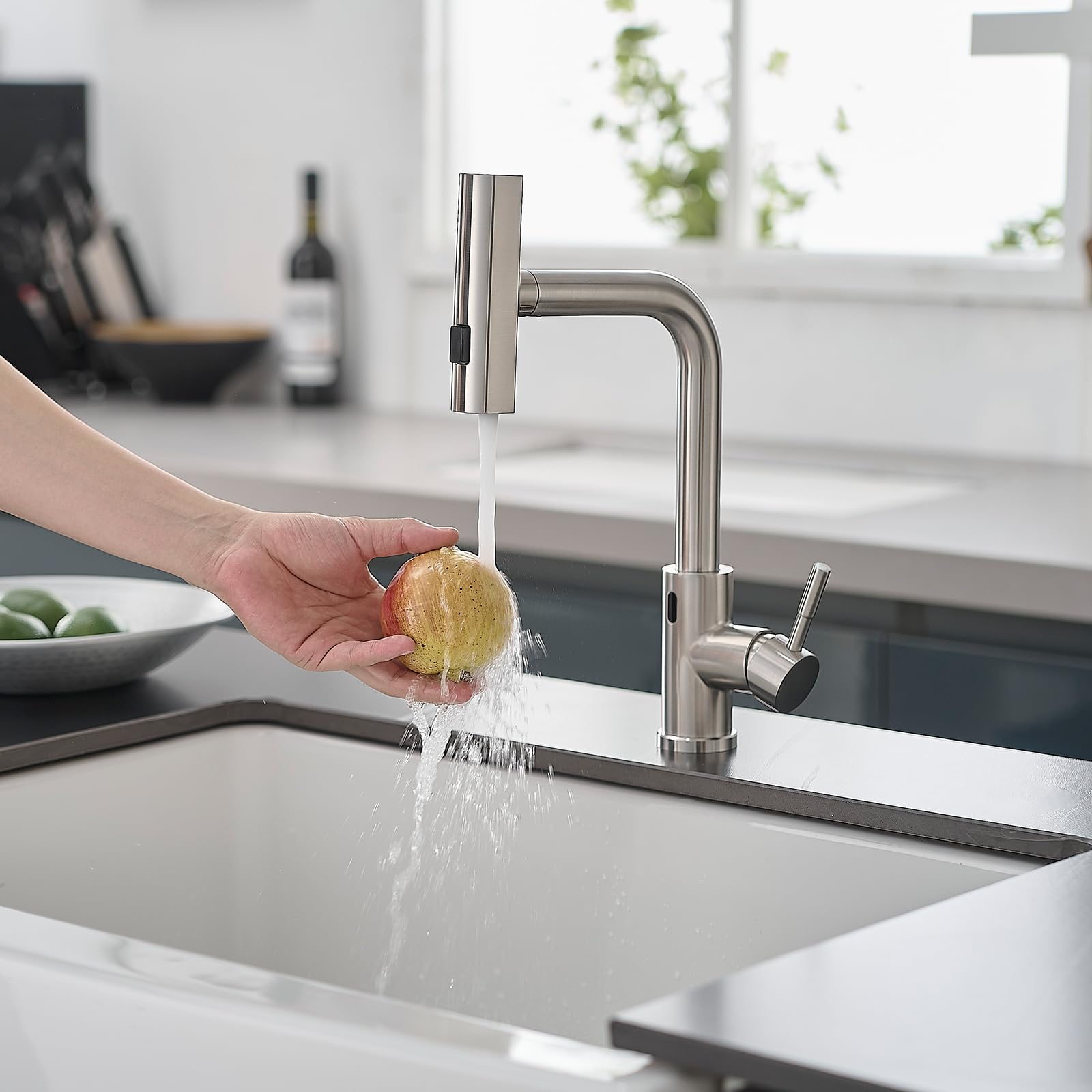 Gimili Touchless Waterfall Kitchen Faucet With Pull Down Sprayer Brushed Nickel Single Hole Handle Stainless Steel Kitchen Sink Faucets Commercial Modern Faucets For Pull Down Sprayer Sinks
