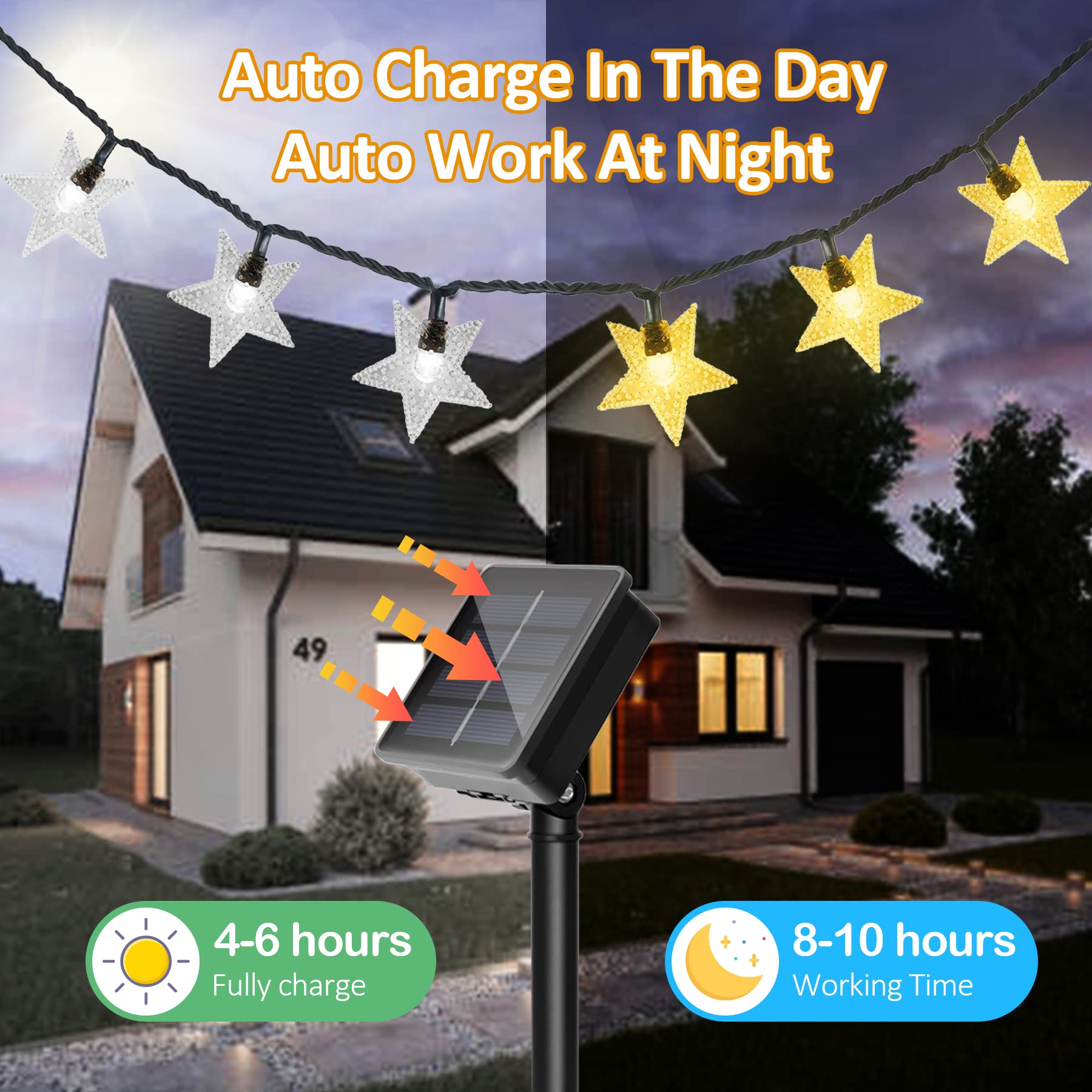L Lampop Twinkle Solar Star String Lights Outdoor Waterproof Fairy Lights 39Ft 100 Led With 8 Lighting Modes For Camping Garden Wedding Party Tree Holidays Backyard Patio(Warm White)