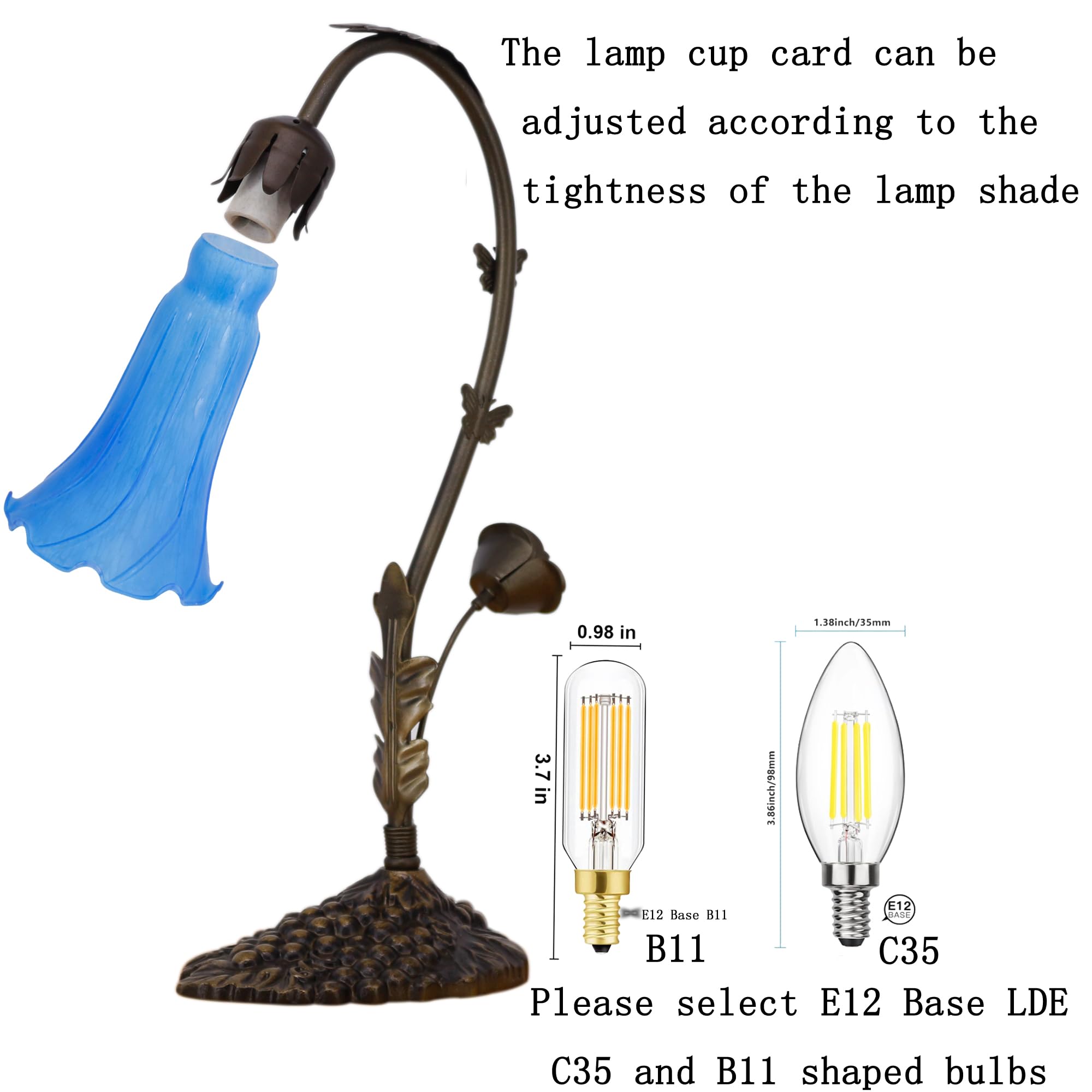 Anyonglu Lily Lamp Tiffany Style Table Lamp 16 Inch Tall Tulip Flower Accent Desk Lamp With Grape Metal Leaf Base (1-Light/Baby Blue)