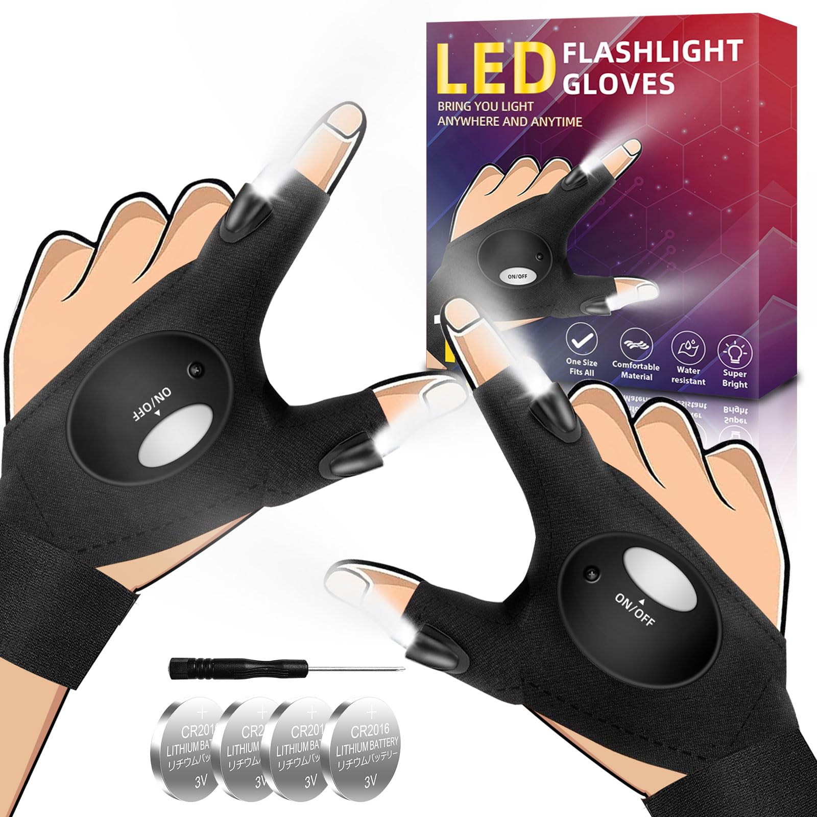 Bogrand Fathers Day Dad  From Daughter Son Wife, Led Flashlight Gloves,  For Dad Men Finger Lights Cool Gadgets Tools For Repairing Fishing Camping, Christmas Birthday  For Him Boyfriend, Black