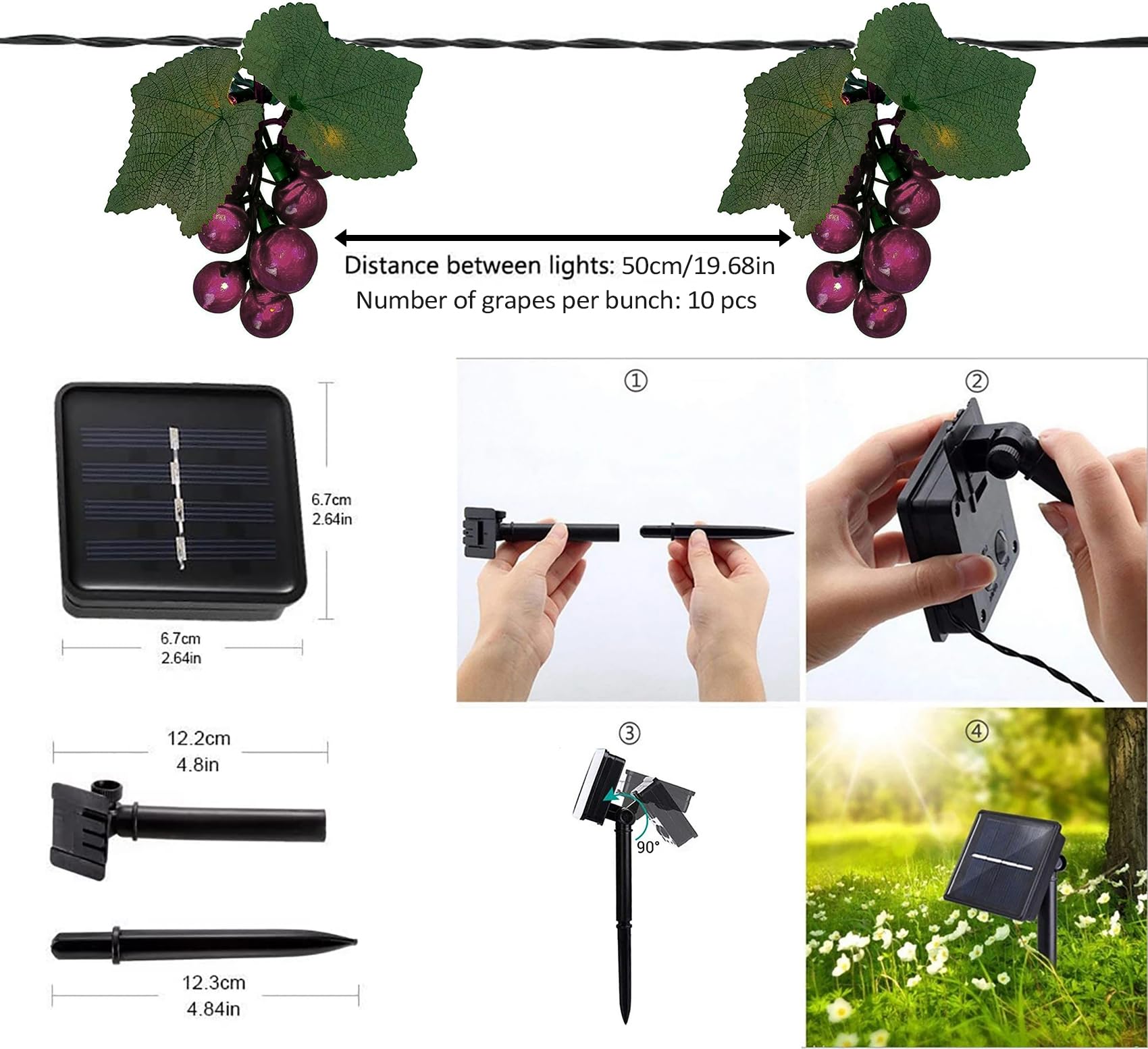 Keeda Solar String Lights With Vines, Waterproof 80 Led Grape String Lights Outdoor Patio Light For Bistro Backyard Umbrella Balcony Garden Wedding (Purple)
