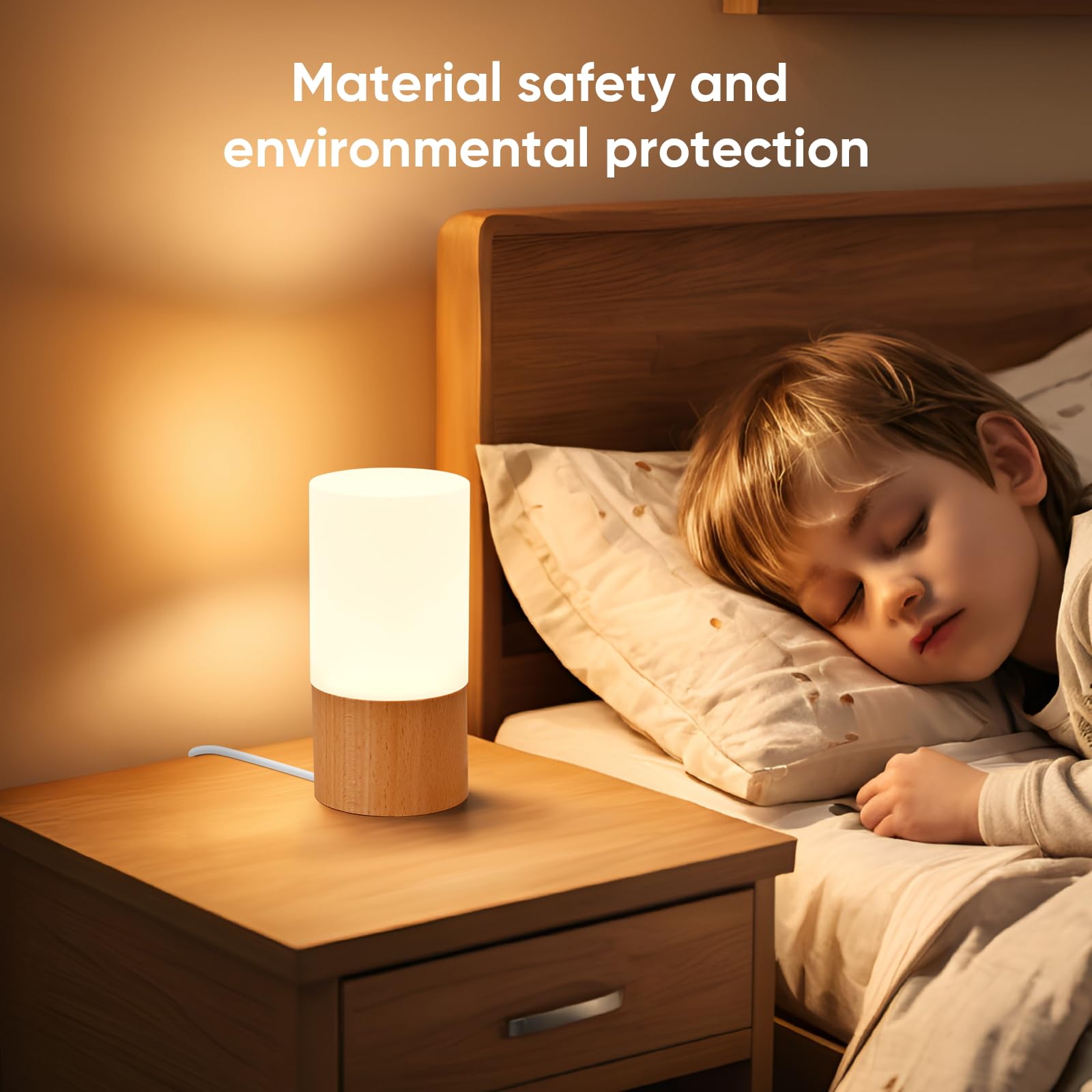 Lonrisway Small Led Wood Table Lamp, Bedroom Bedside Night Light, Dimmable Led Lighting, Creative Home Decor Unique House Natural Beech Warmging
