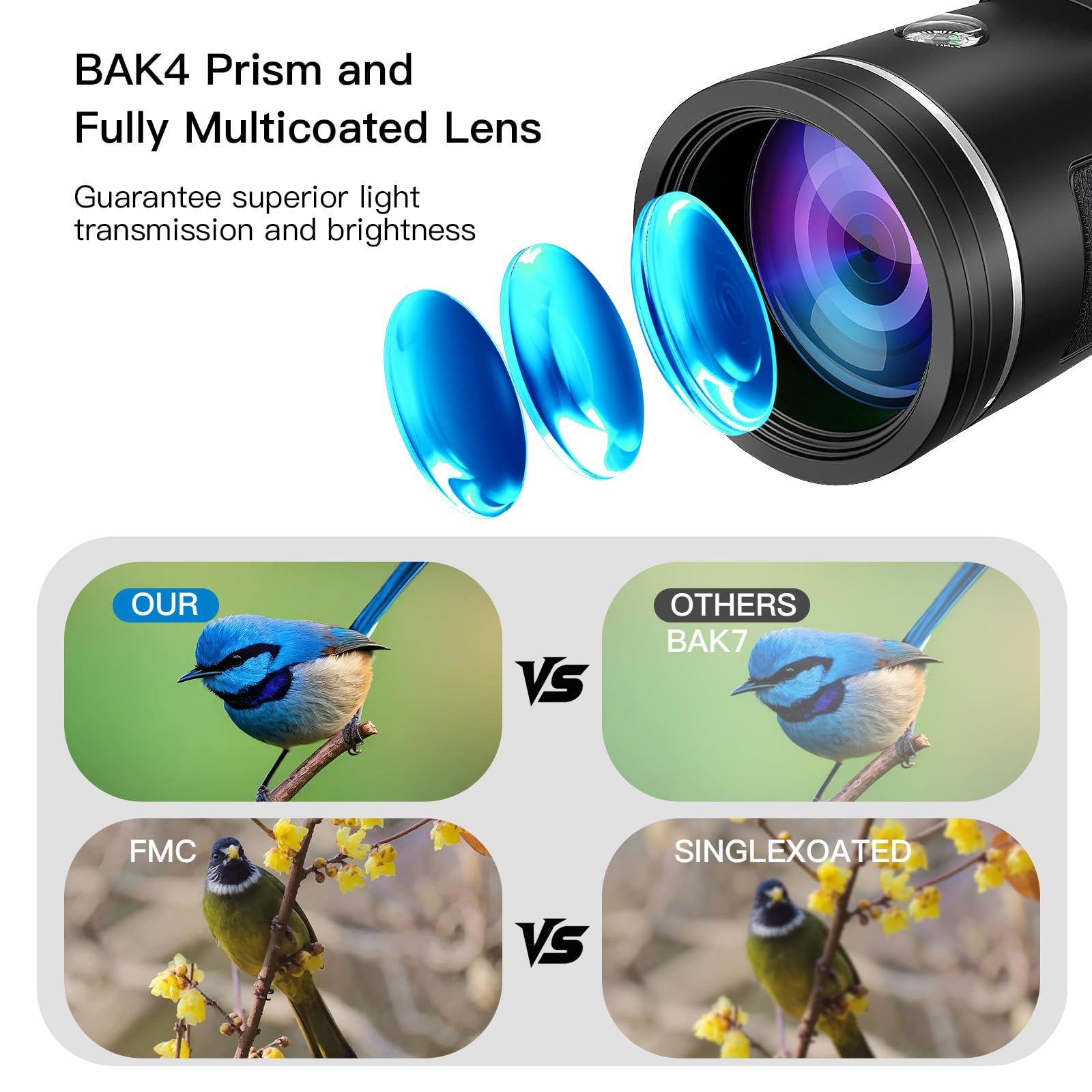 Ulikeatm Monocular Telescope For Adults,12X50 Hd Large Vision Monoculars With Smartphone Adapter Tripod,High Powered Monocular For Bird Watching Hunting Hiking Camping Wildlife,Bak4 Prism Fmc Lens,Waterproof