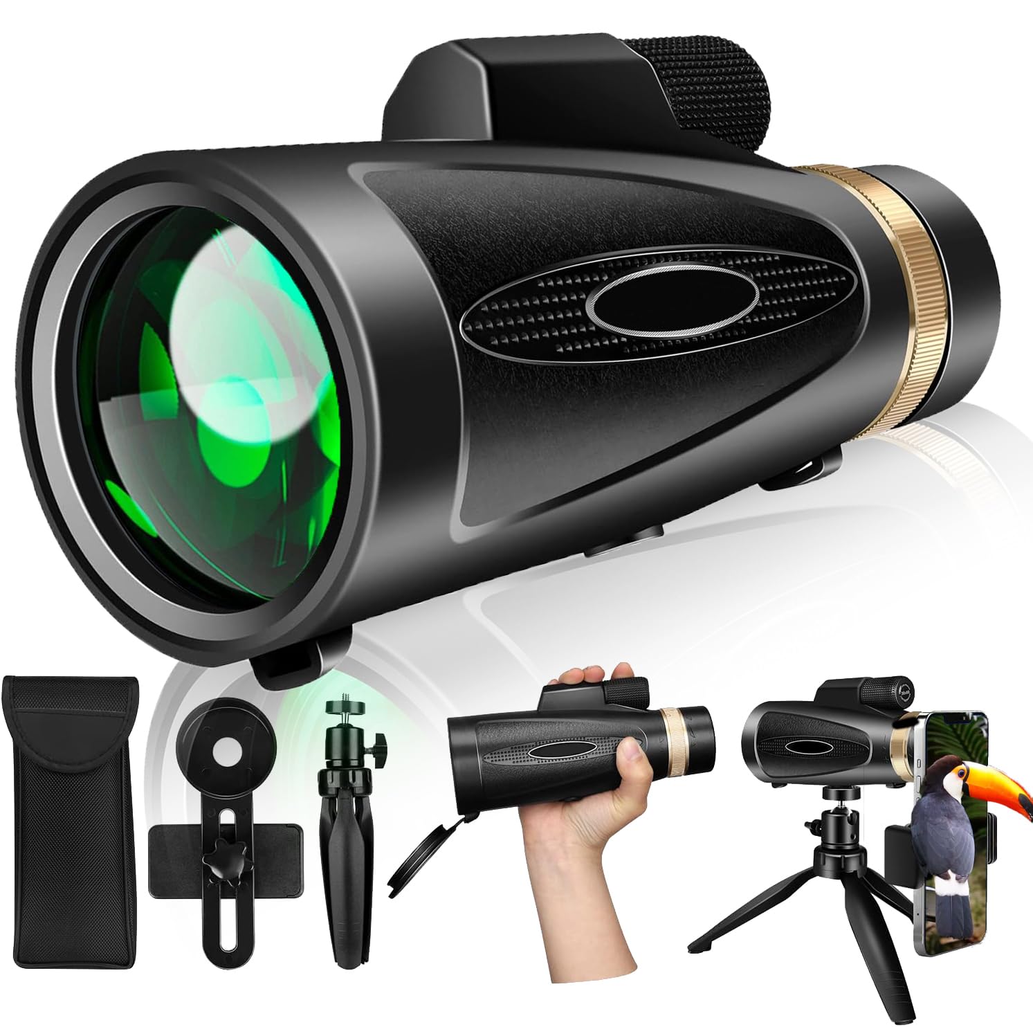 Md.Life Monocular Telescope 80X100 High Power With Smartphone Adapter Tripod,Larger Vision Monoculars For Adults With Bak4 Prism & Fmc Lens, Suitable For Bird Watching Hunting Hiking Camping Wildlife-Black