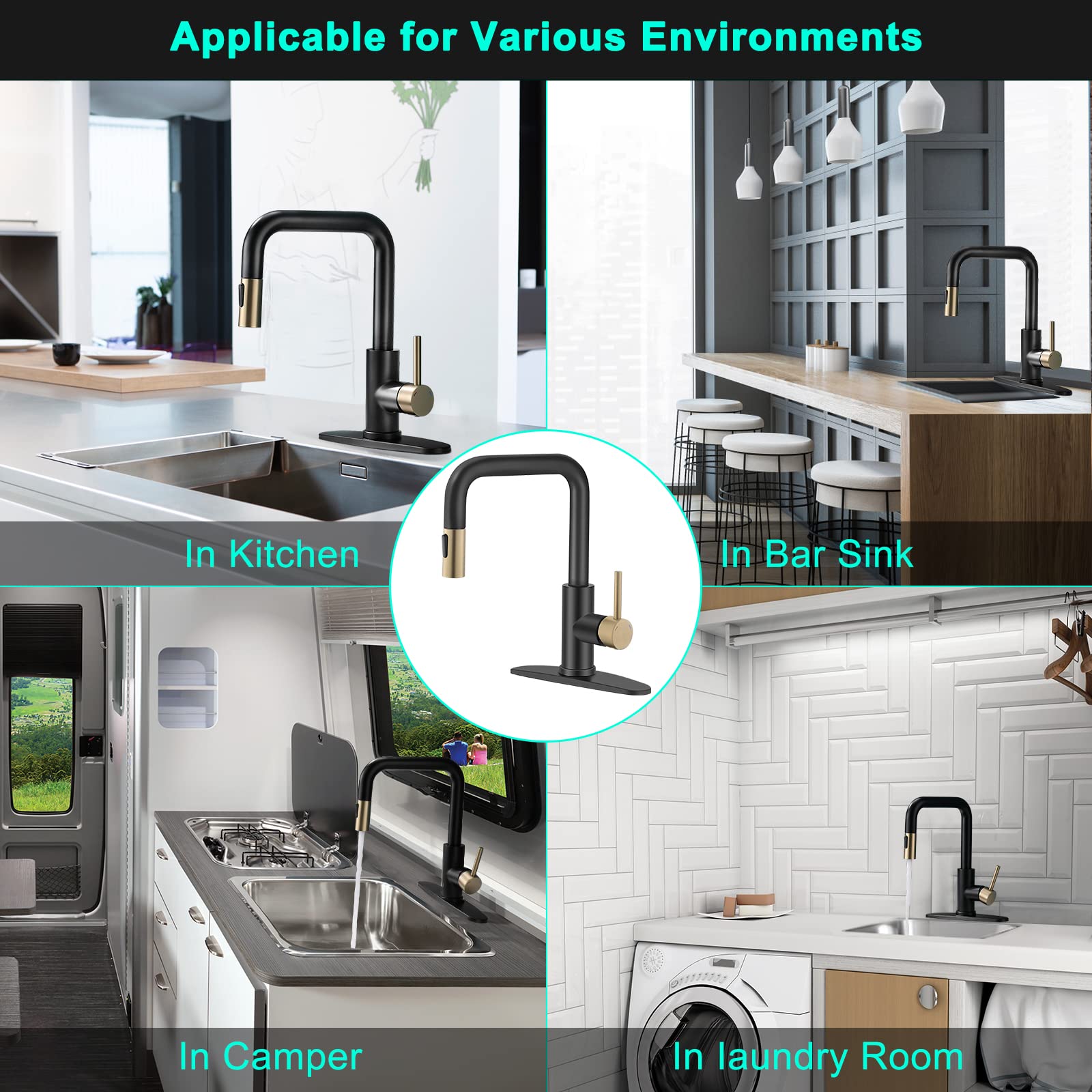 Tqkag Kitchen Faucet Single Handle Stainless Steel Kitchen Sink Faucet With Pull Out Sprayer Brushed Gold Sprayer And Handle