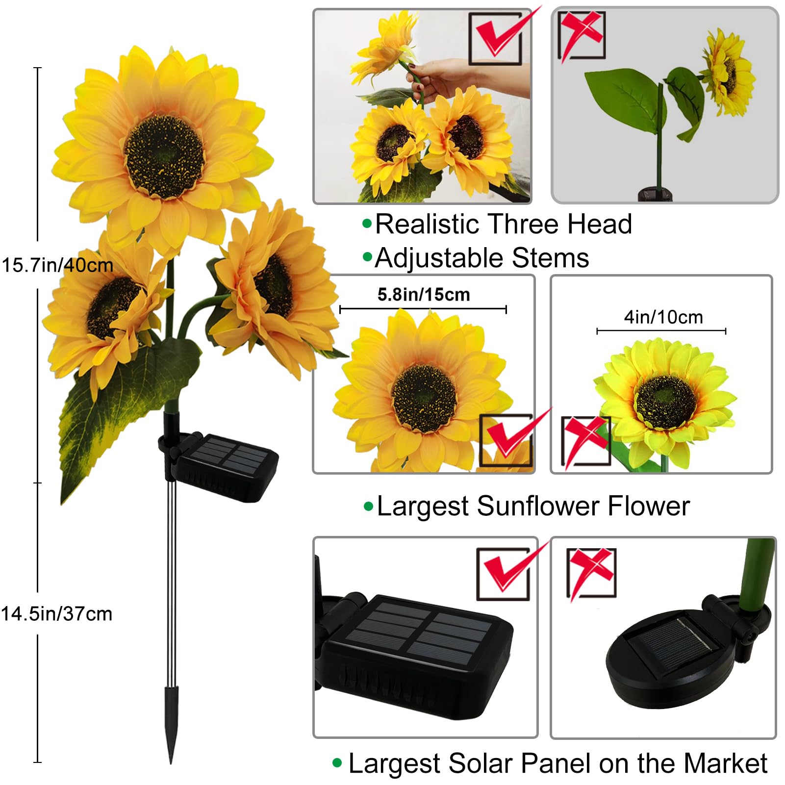 Nooneast 2 Pack Sunflower Solar Lights Outdoor Decor With 3 Led Sunflower Yellow Flower Lights Decorative Waterproof For Patio Lawn Garden Yard Pathway Decoration